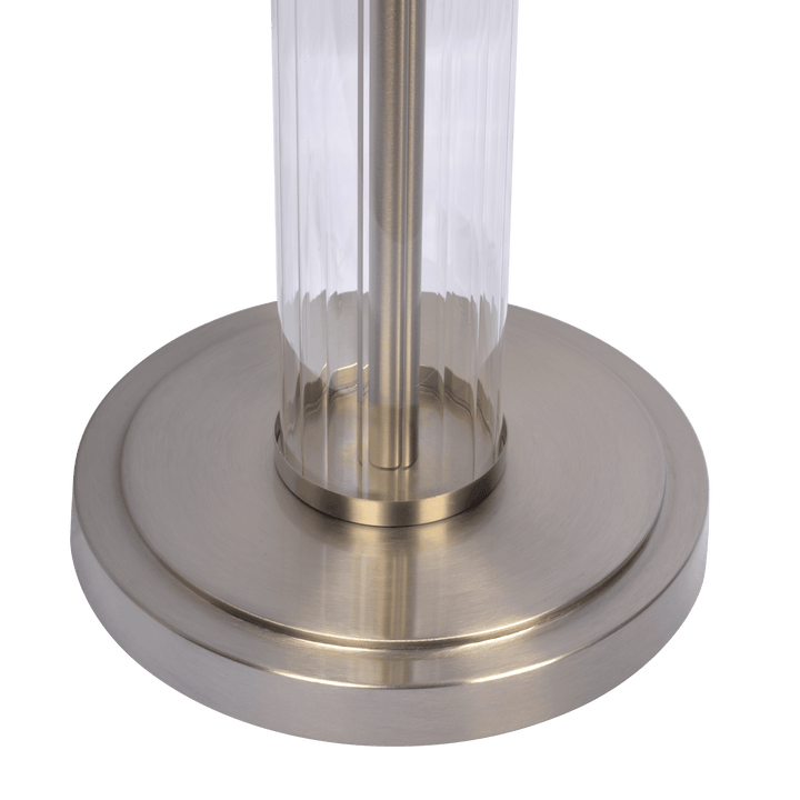 Echo Brushed Nickel Table Lamp with On/Off Switch Clear Glass Body  Metal Base.