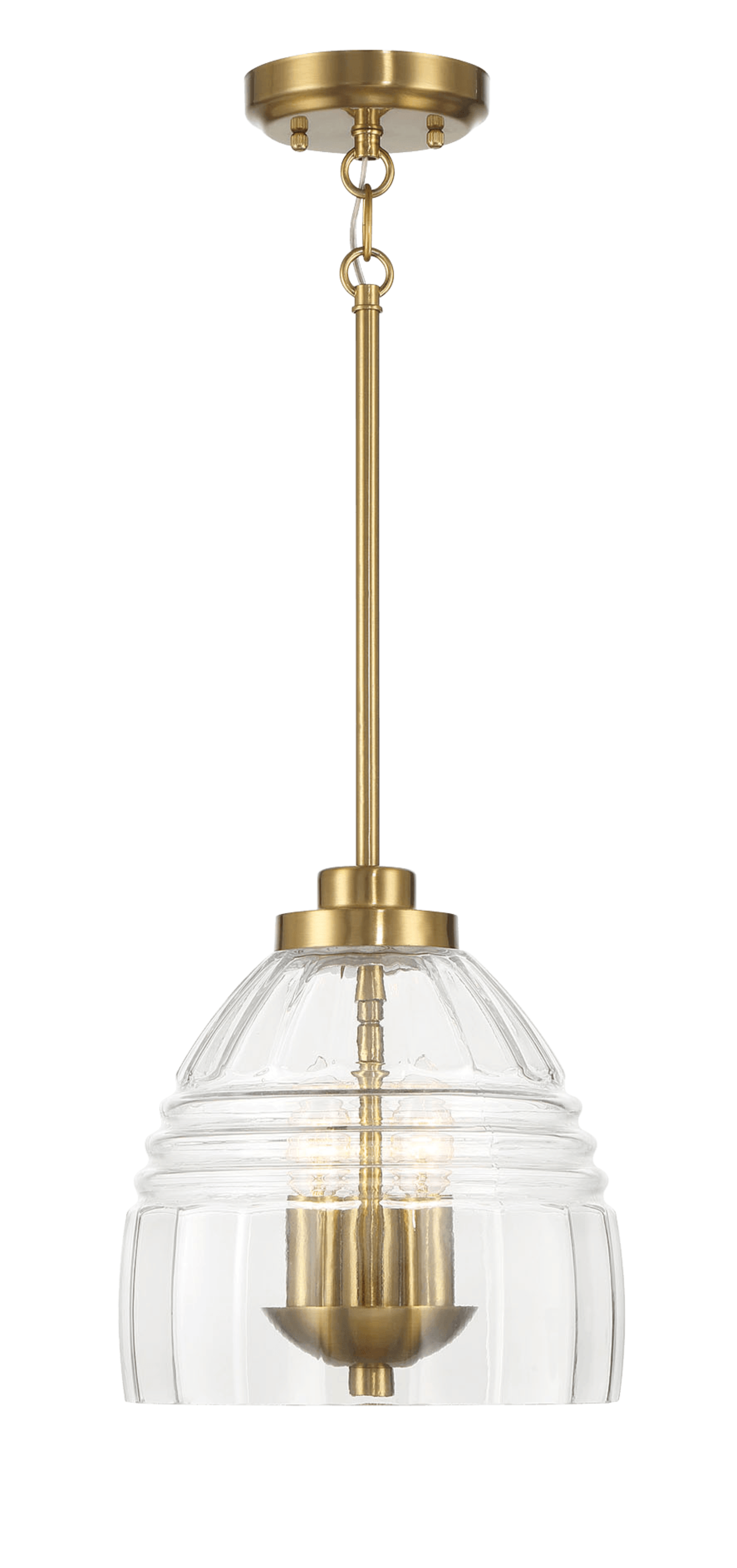 Ember Three Candle Lights Chain Pendant With Clear Glass - Satin Brass.