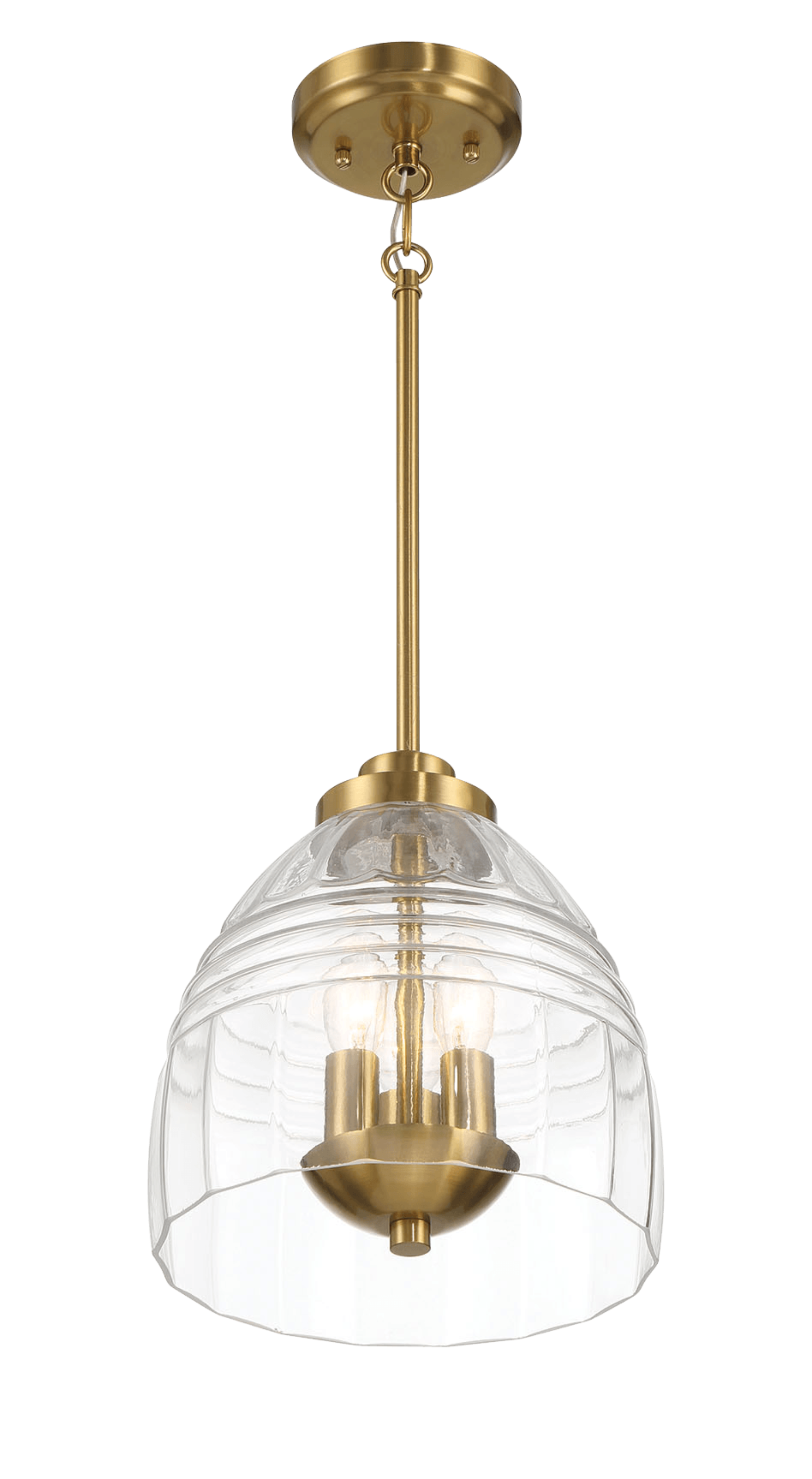 Ember Three Candle Lights Chain Pendant With Clear Glass - Satin Brass.