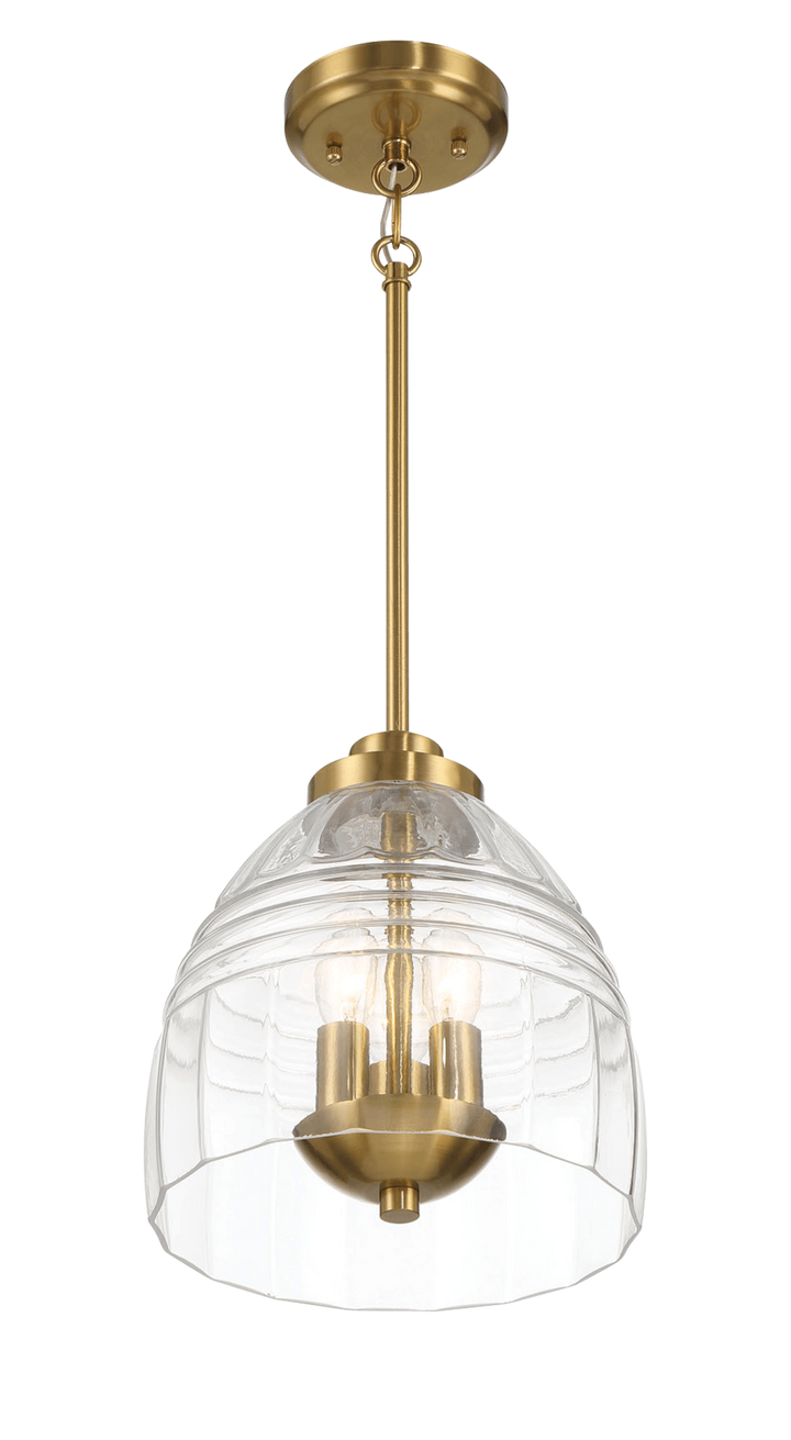 Ember Three Candle Lights Chain Pendant With Clear Glass - Satin Brass.