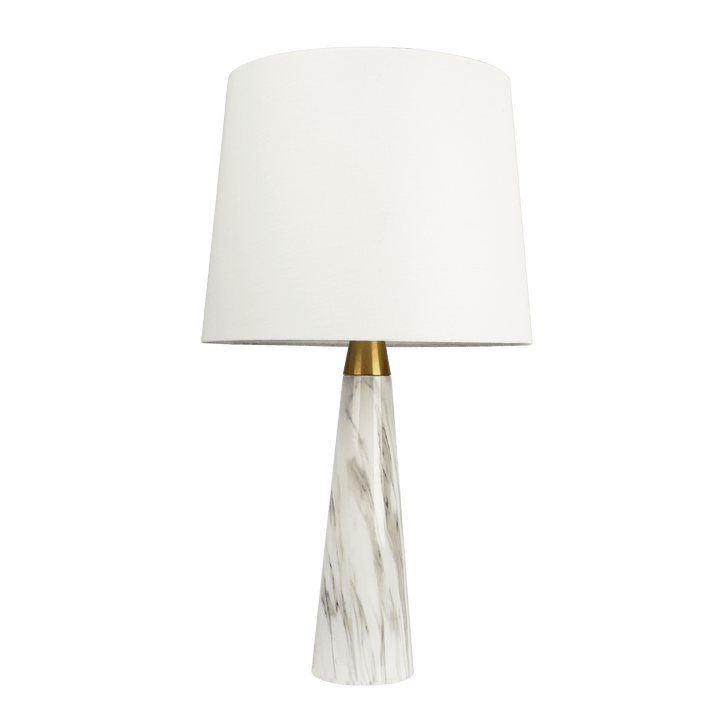 Enclave Hydro Black Table Lamp with On/Off Switch Faux Marble Base Fabric Shade.