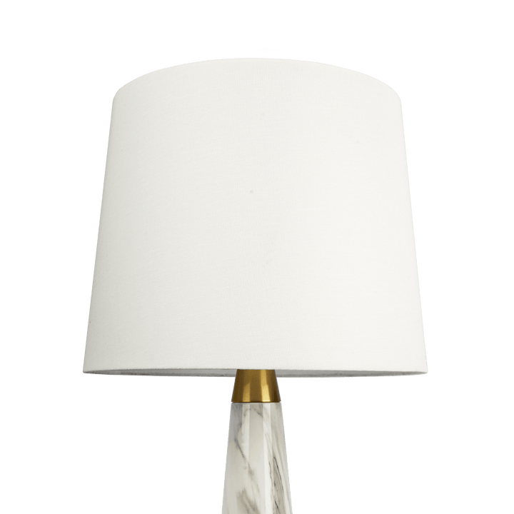 Enclave Hydro Black Table Lamp with On/Off Switch Faux Marble Base Fabric Shade.