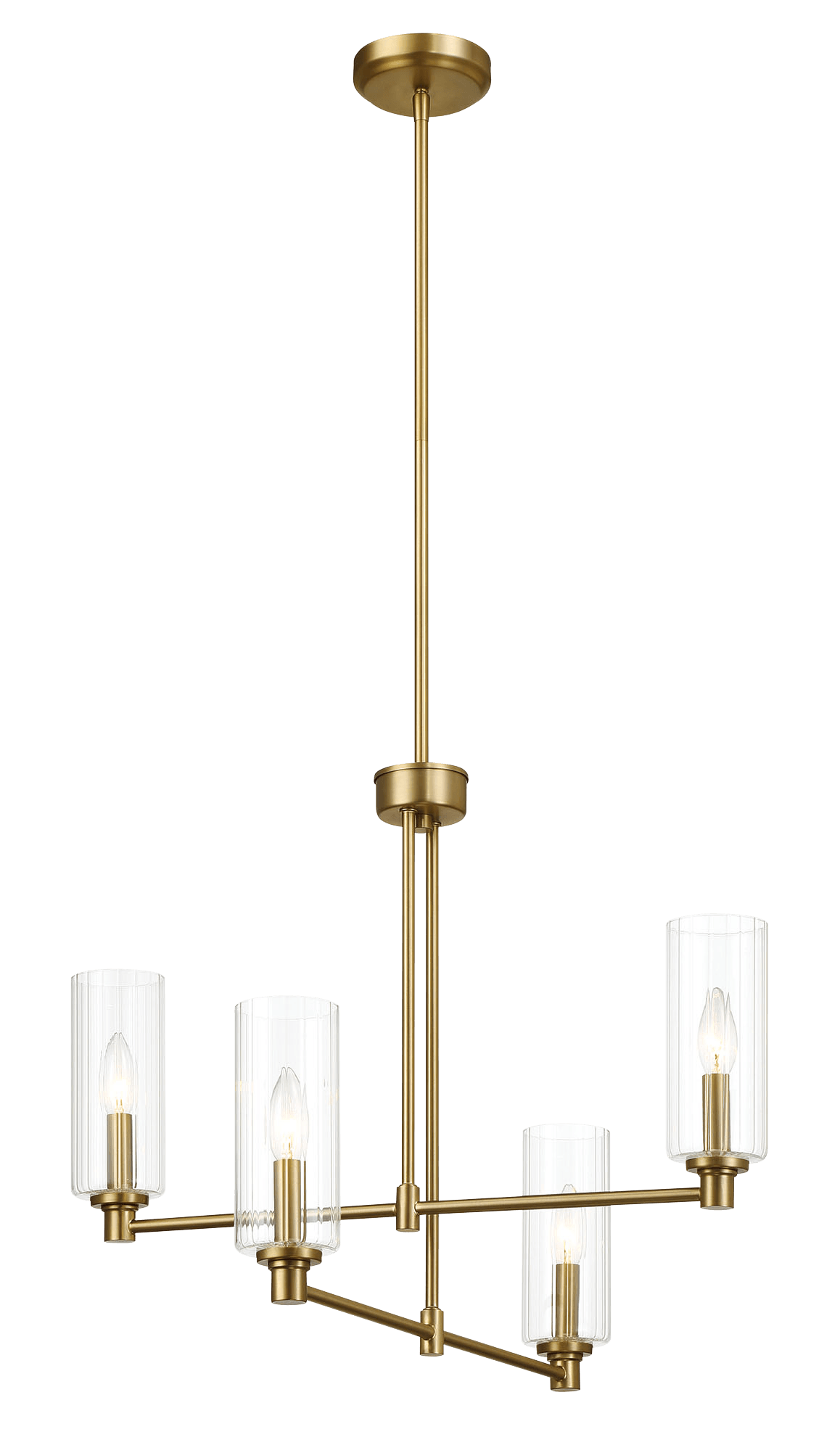 Enigma Four Lights Chandelier With Clear Ribbed Glass -Satin Brass.