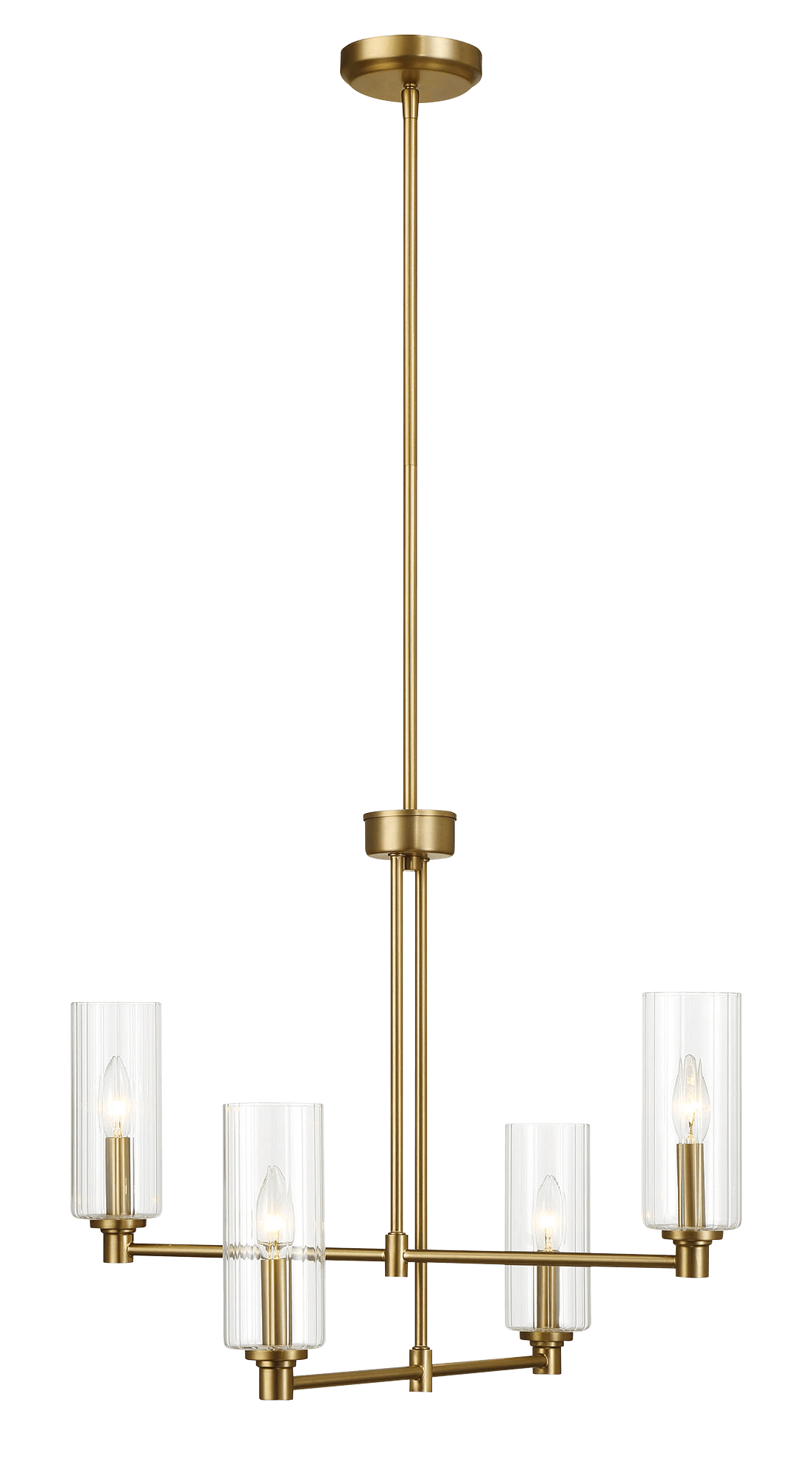 Enigma Four Lights Chandelier With Clear Ribbed Glass -Satin Brass.