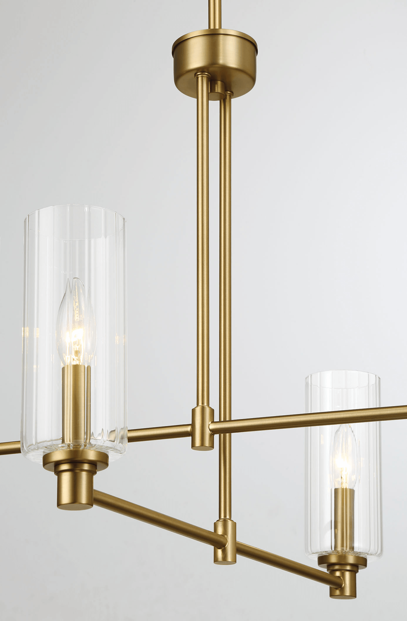 Enigma Four Lights Chandelier With Clear Ribbed Glass -Satin Brass.