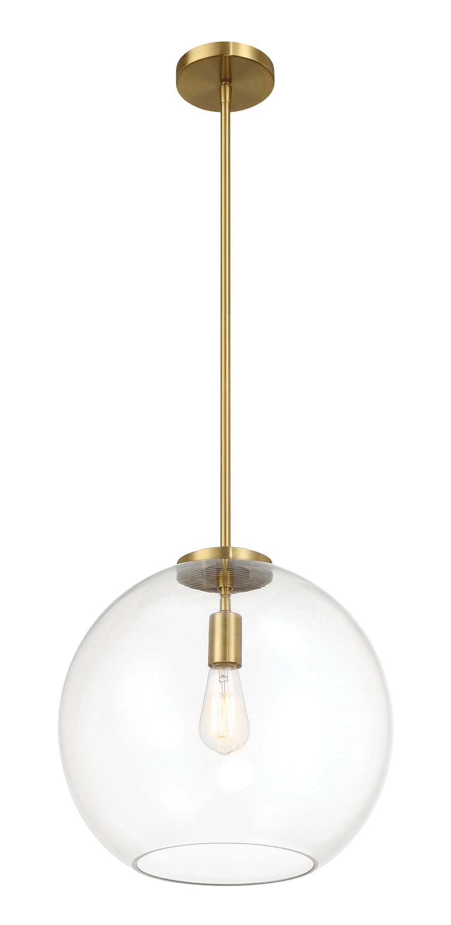 Gleam Single Light Pendant Lamp With Clear Globe Glass - Satin Brass.