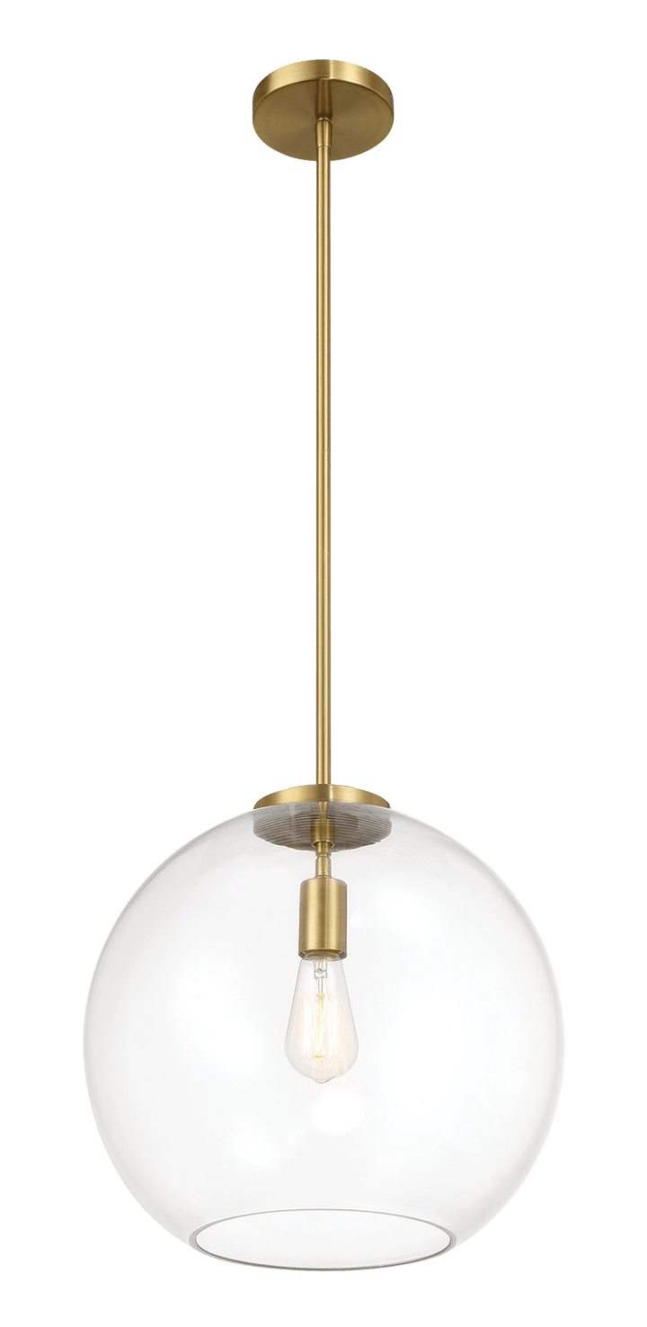 Gleam Single Light Pendant Lamp With Clear Globe Glass - Satin Brass.