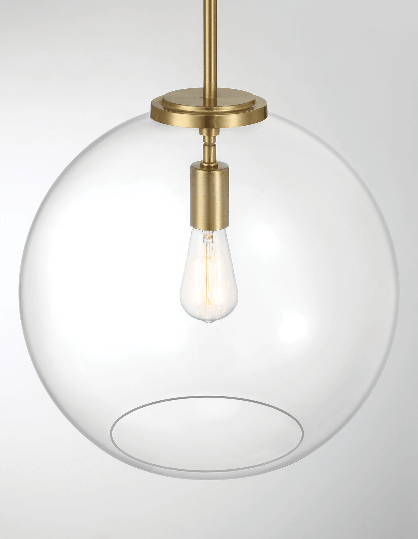 Gleam Single Light Pendant Lamp With Clear Globe Glass - Satin Brass.