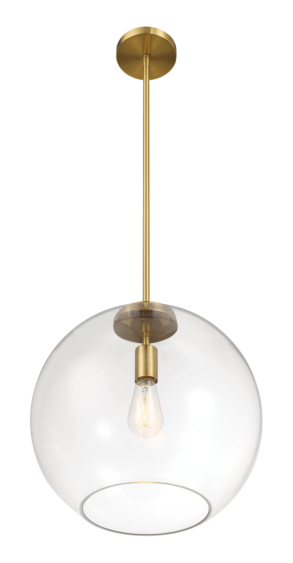 Gleam Single Light Pendant Lamp With Clear Globe Glass - Satin Brass.