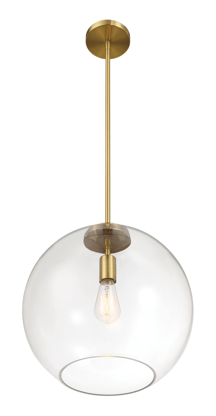 Gleam Single Light Pendant Lamp With Clear Globe Glass - Satin Brass.