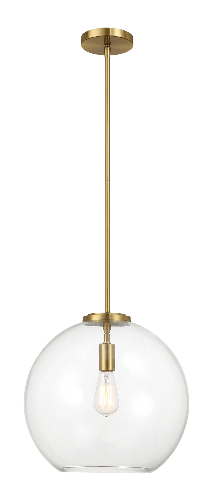 Gleam Single Light Pendant Lamp With Clear Globe Glass - Satin Brass.