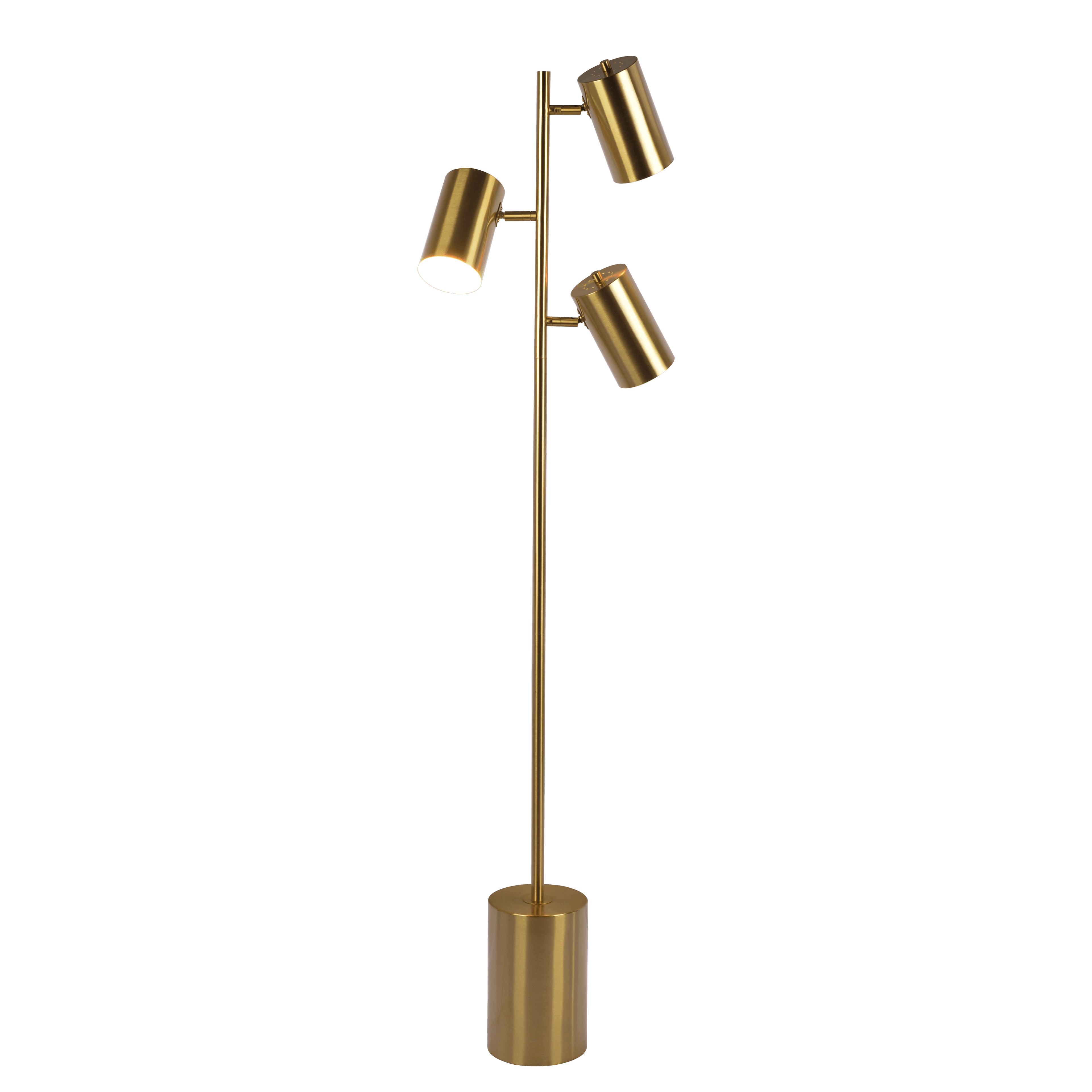 Harmony Brassed Gold Floor Lamp with Rotary Switch Triple Spots Metal Block Base.