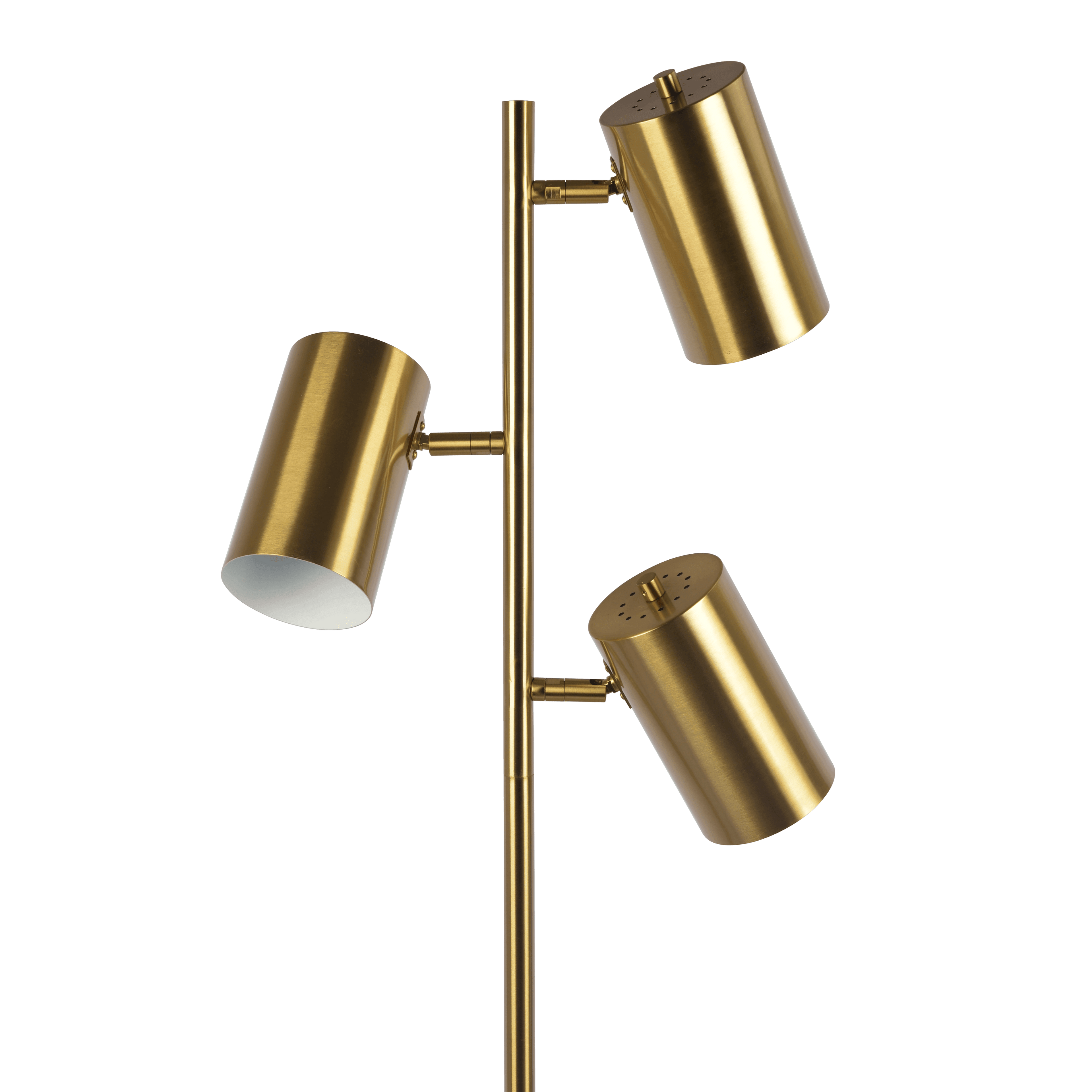 Harmony Brassed Gold Floor Lamp with Rotary Switch Triple Spots Metal Block Base.