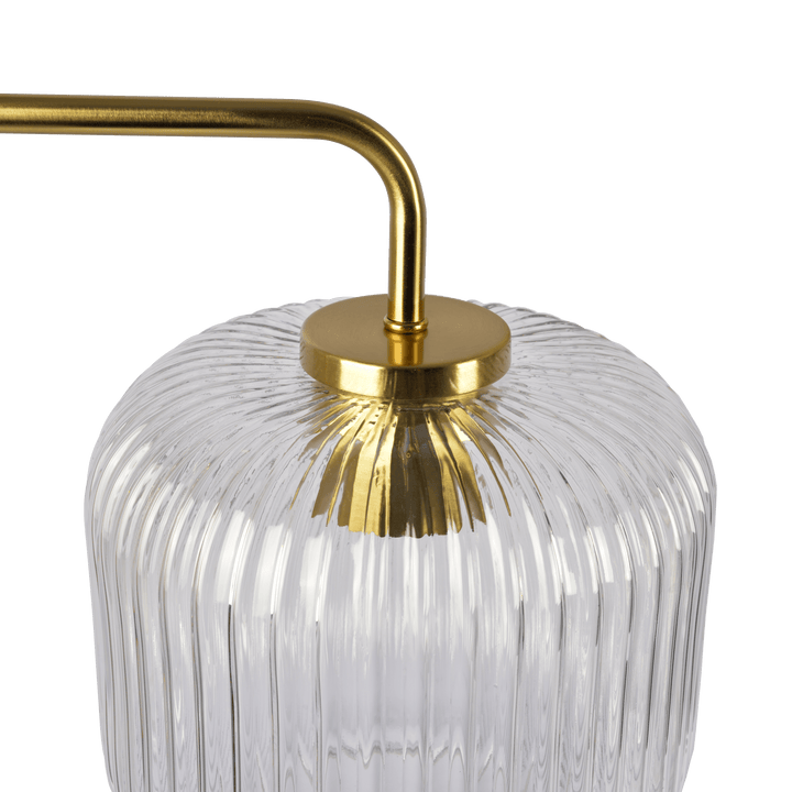 Haven Clear Glass Table Lamp, Gold Brush Metal and Marble Base, Button Control.