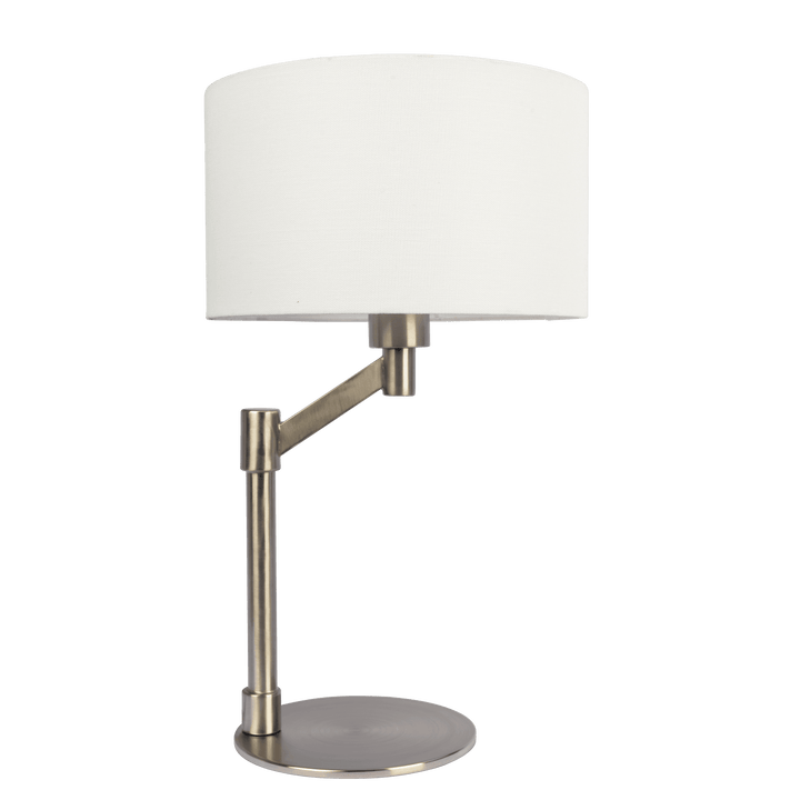 Horizon Brushed Nickel Table Lamp with On/Off Switch Curved Metal Base Linen Shade.