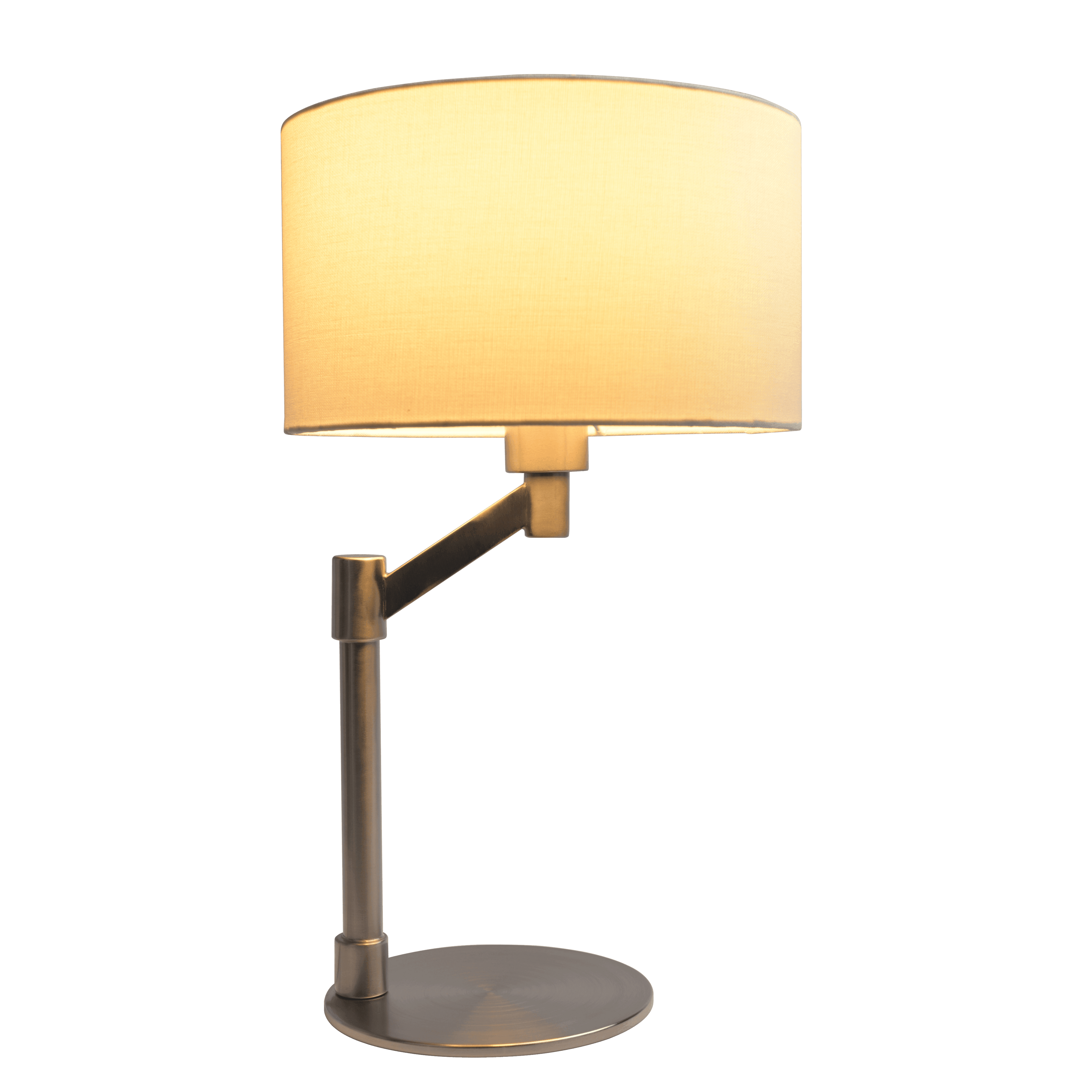 Horizon Brushed Nickel Table Lamp with On/Off Switch Curved Metal Base Linen Shade.