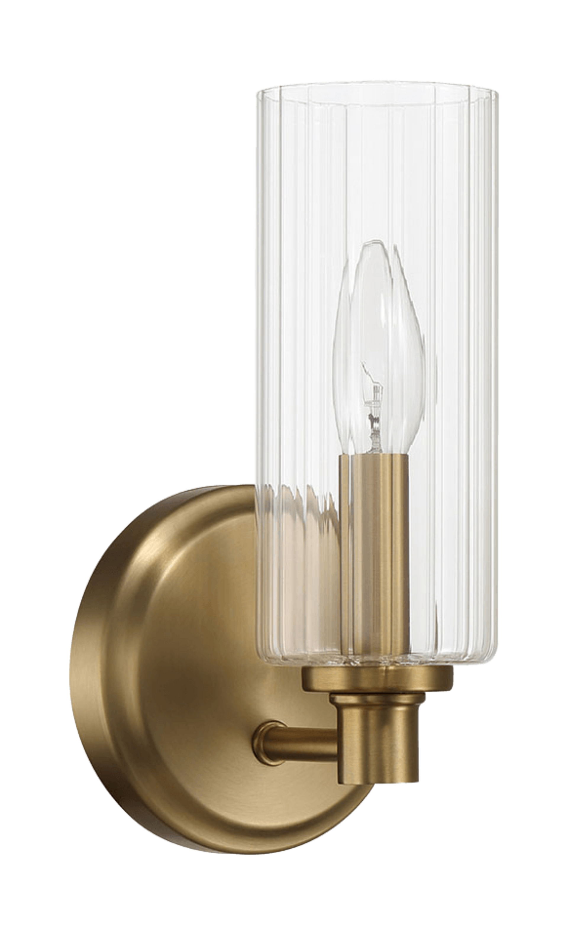 Jardin Single Light Wall Sconce With Clear Ribbed Glass - Satin Brass.