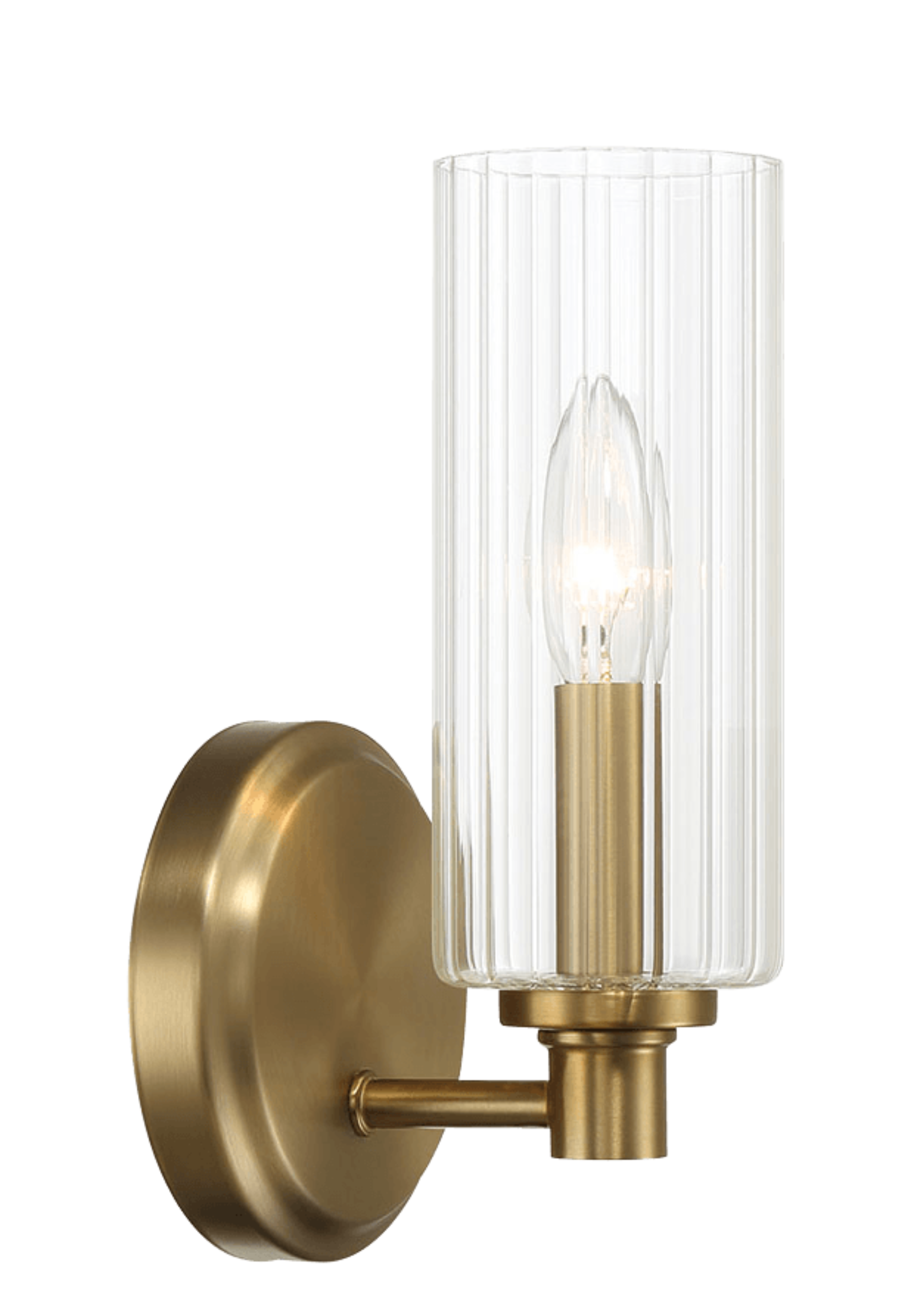 Jardin Single Light Wall Sconce With Clear Ribbed Glass - Satin Brass.