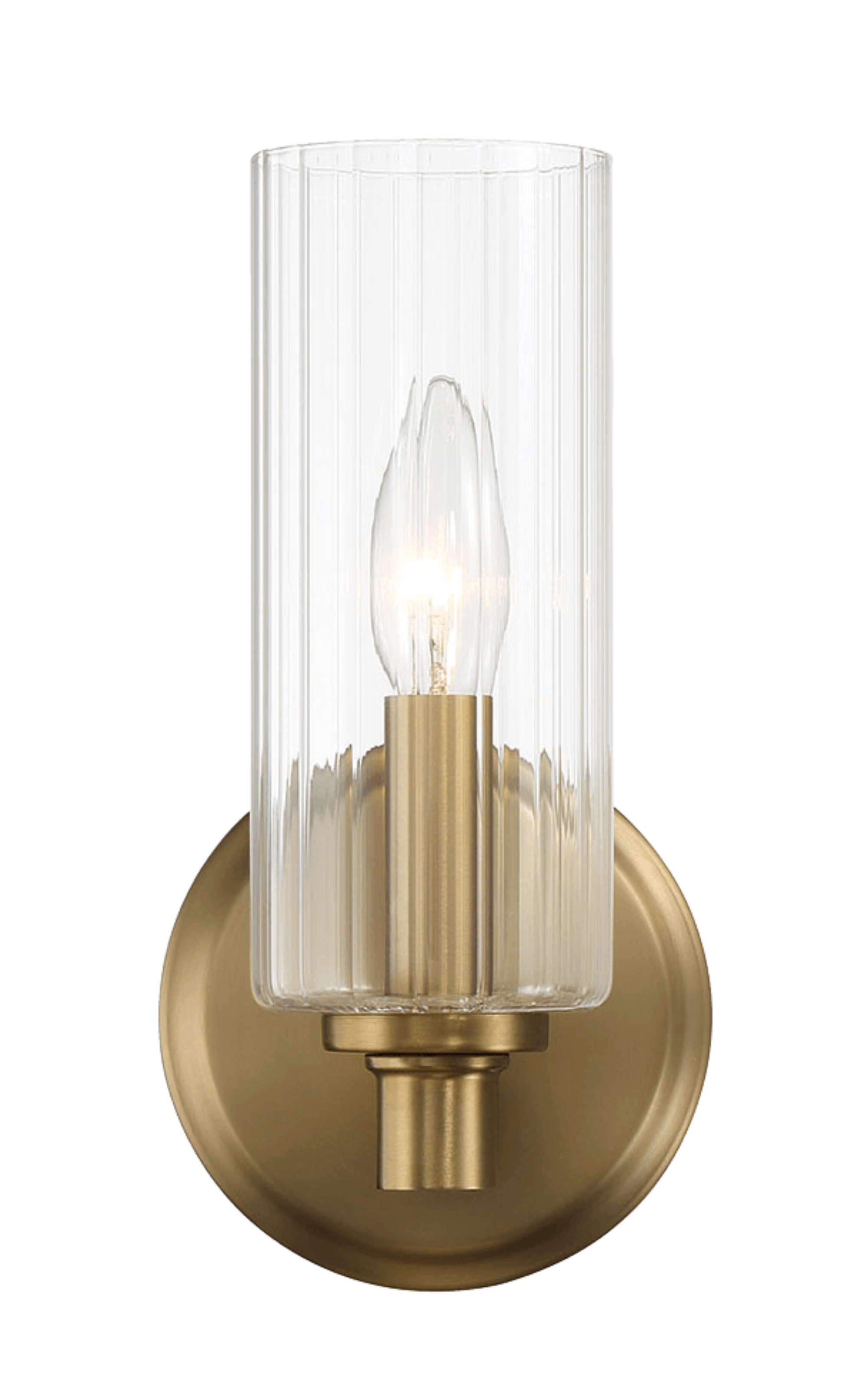 Jardin Single Light Wall Sconce With Clear Ribbed Glass - Satin Brass.