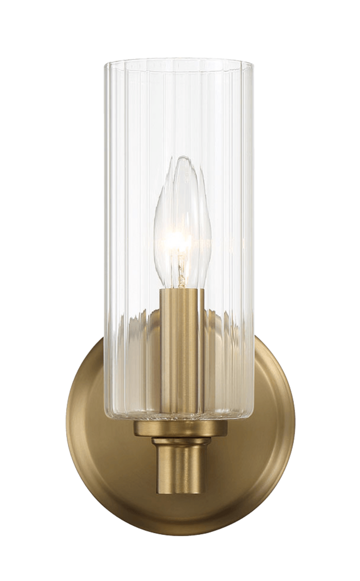 Jardin Single Light Wall Sconce With Clear Ribbed Glass - Satin Brass.