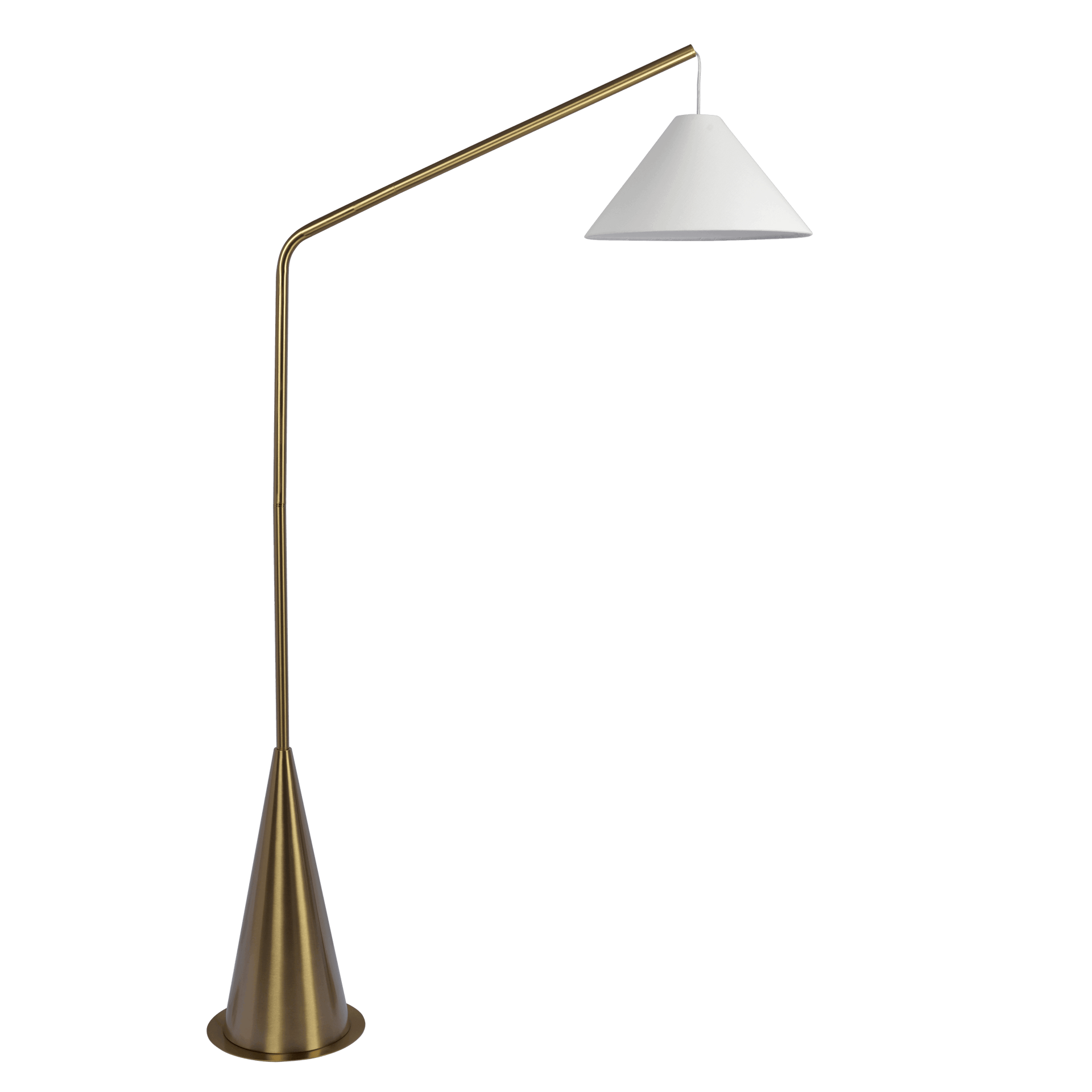 Lisbon Black Floor Lamp with On/Off Switch Coned Base Hanging White Fabric Shade.