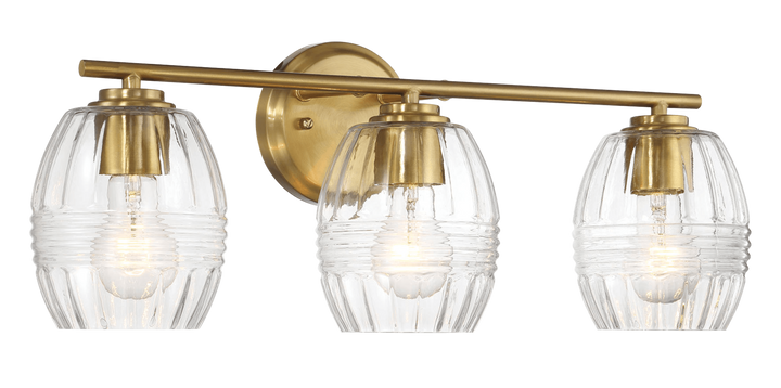 Luster Three Lights Vanity With Clear Glass for Bathrooms above Mirror  Wall Lamp - Satin Brass.