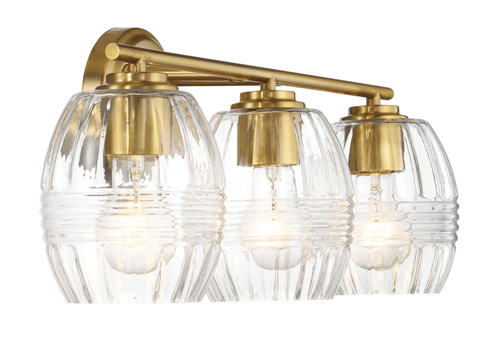 Luster Three Lights Vanity With Clear Glass for Bathrooms above Mirror  Wall Lamp - Satin Brass.