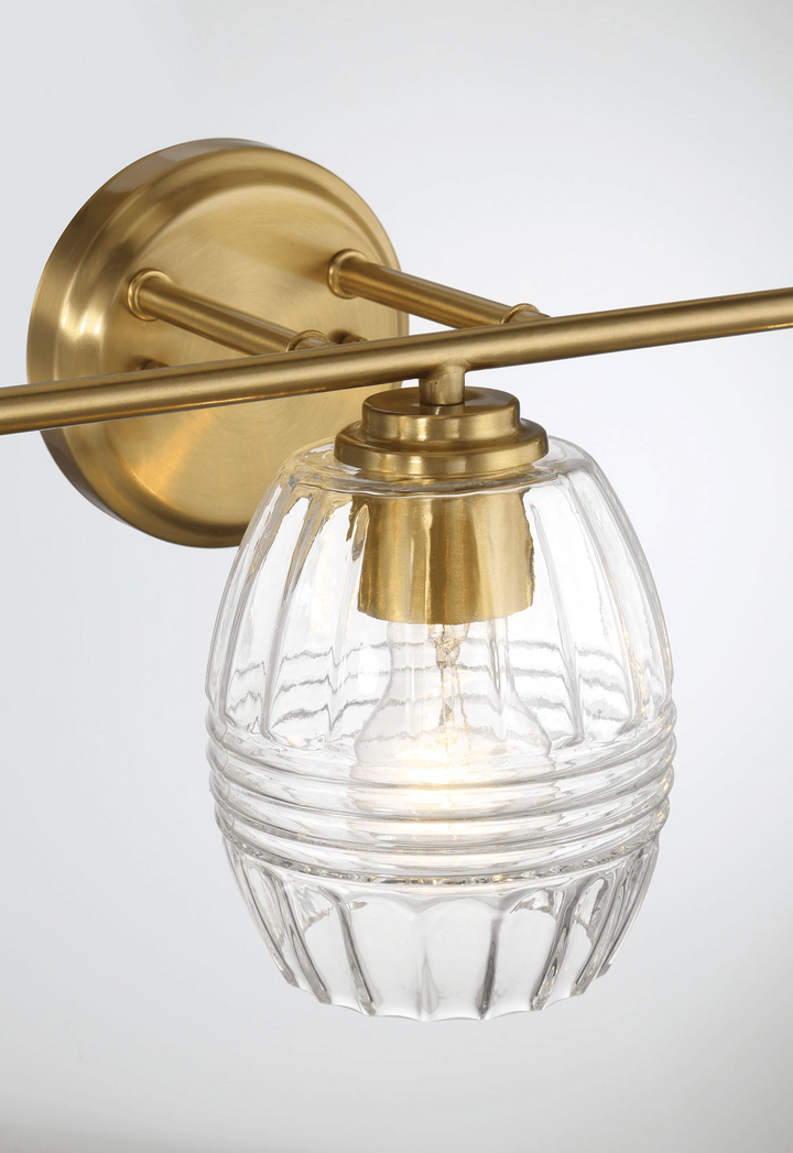 Luster Three Lights Vanity With Clear Glass for Bathrooms above Mirror  Wall Lamp - Satin Brass.