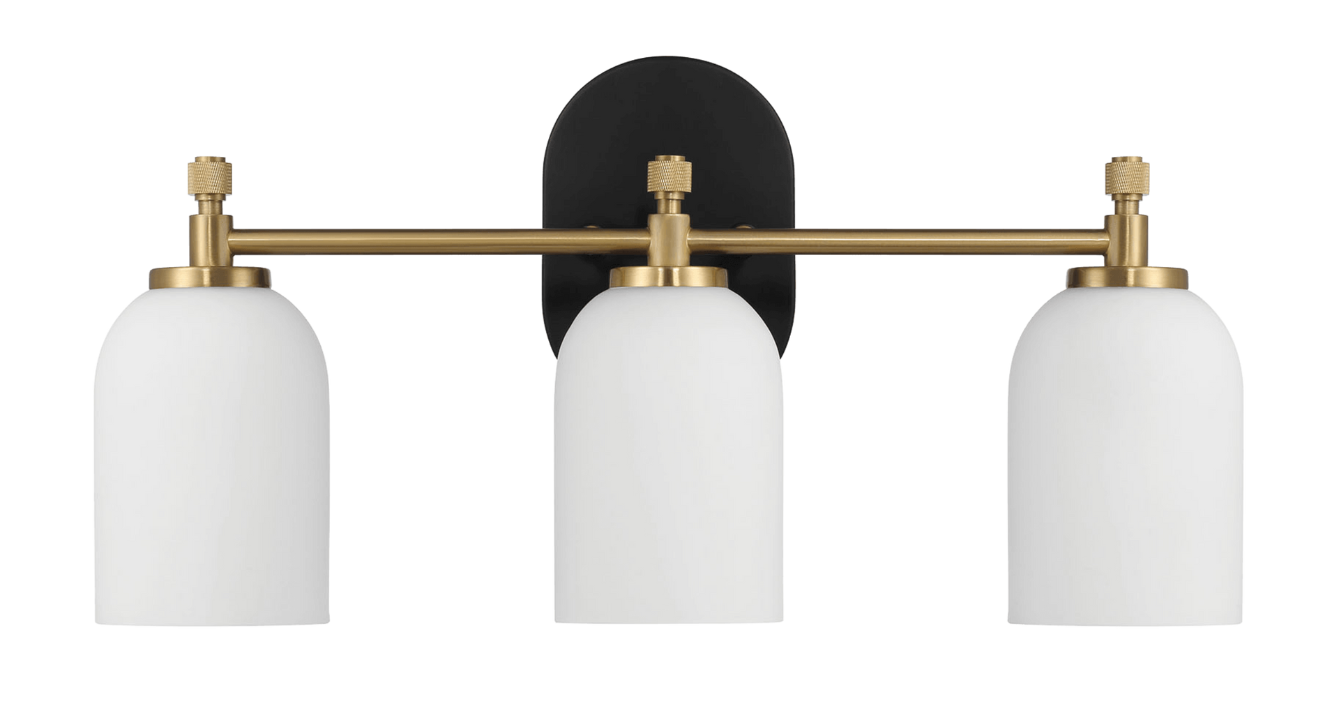 Meadows Three Lights Vanity Brushed Gold Bathroom Wall Light for Bathroom Over Mirror 20.5"W × 10.125"H × 5.5"E with White Frosted Glass.