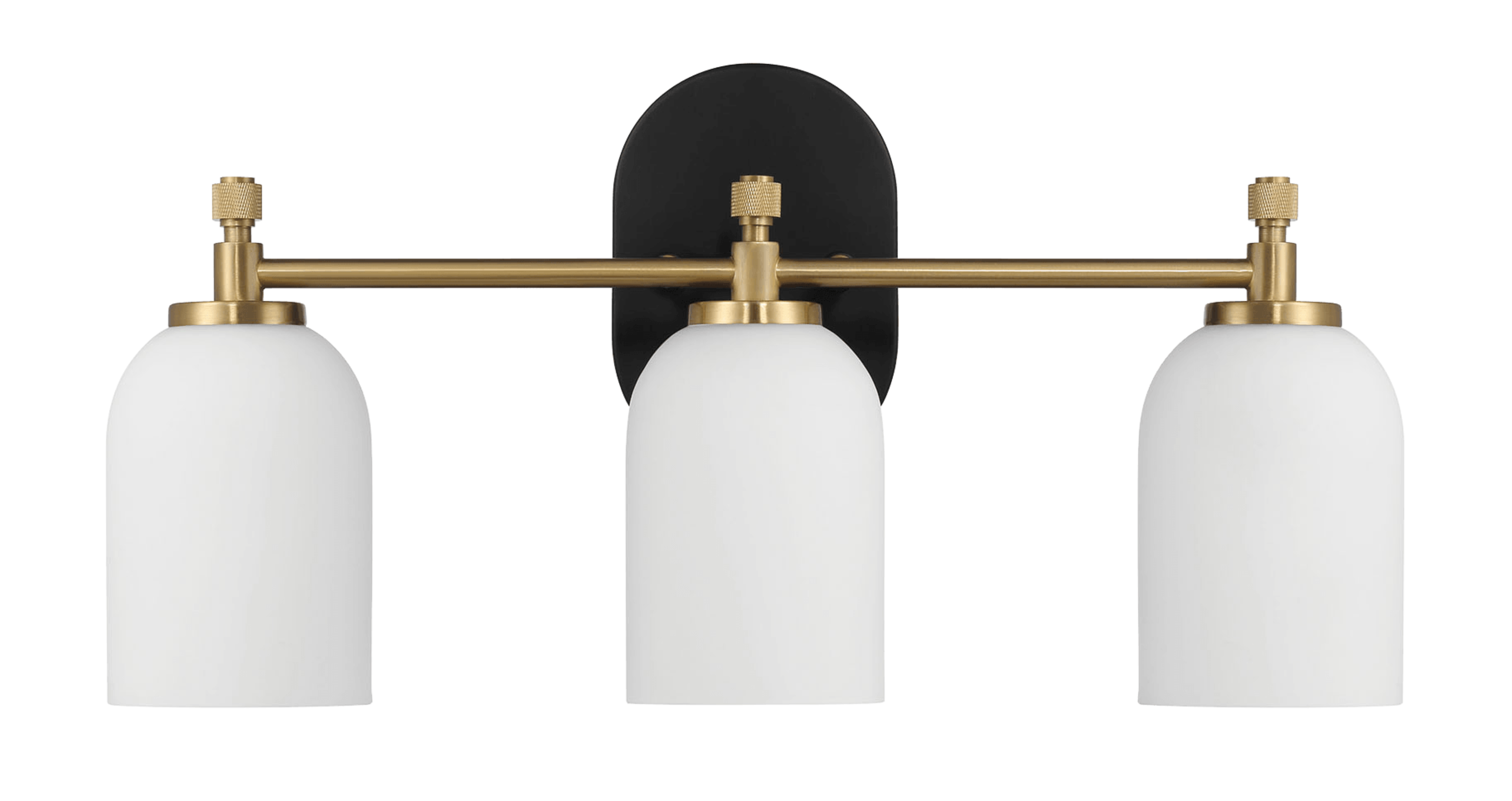 Meadows Three Lights Vanity Brushed Gold Bathroom Wall Light for Bathroom Over Mirror 20.5"W × 10.125"H × 5.5"E with White Frosted Glass.