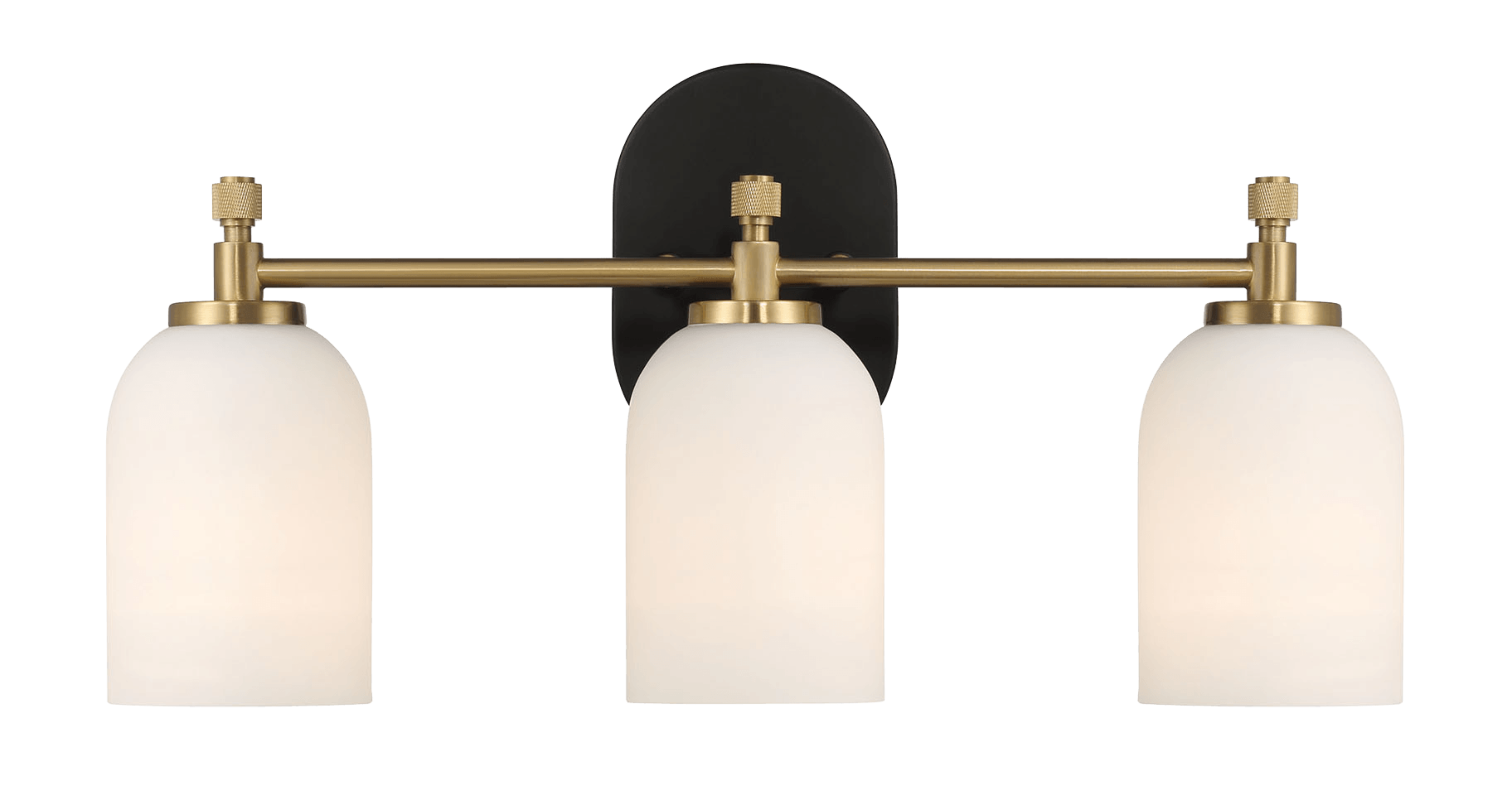 Meadows Three Lights Vanity Brushed Gold Bathroom Wall Light for Bathroom Over Mirror 20.5"W × 10.125"H × 5.5"E with White Frosted Glass.