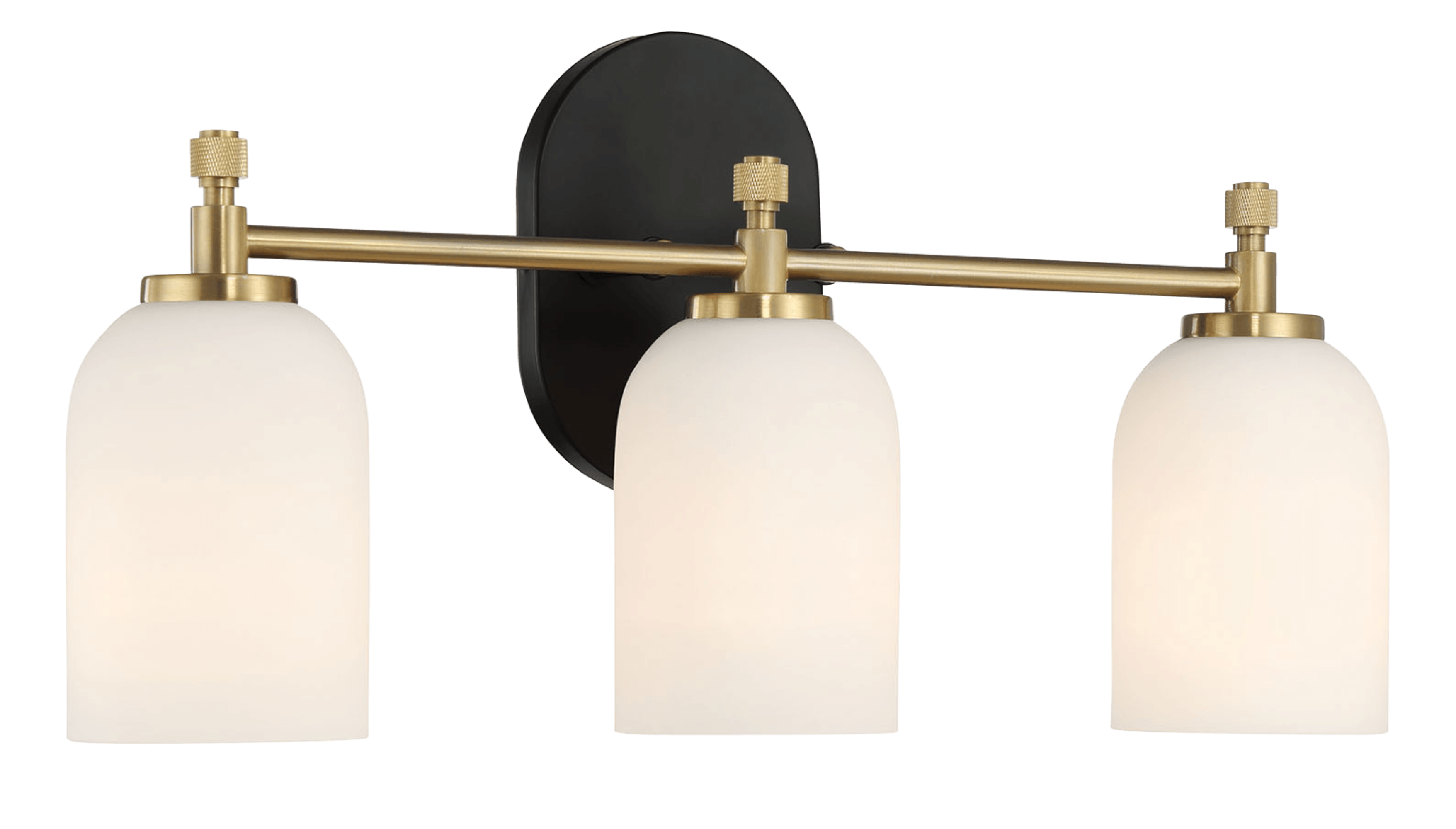 Meadows Three Lights Vanity Brushed Gold Bathroom Wall Light for Bathroom Over Mirror 20.5"W × 10.125"H × 5.5"E with White Frosted Glass.