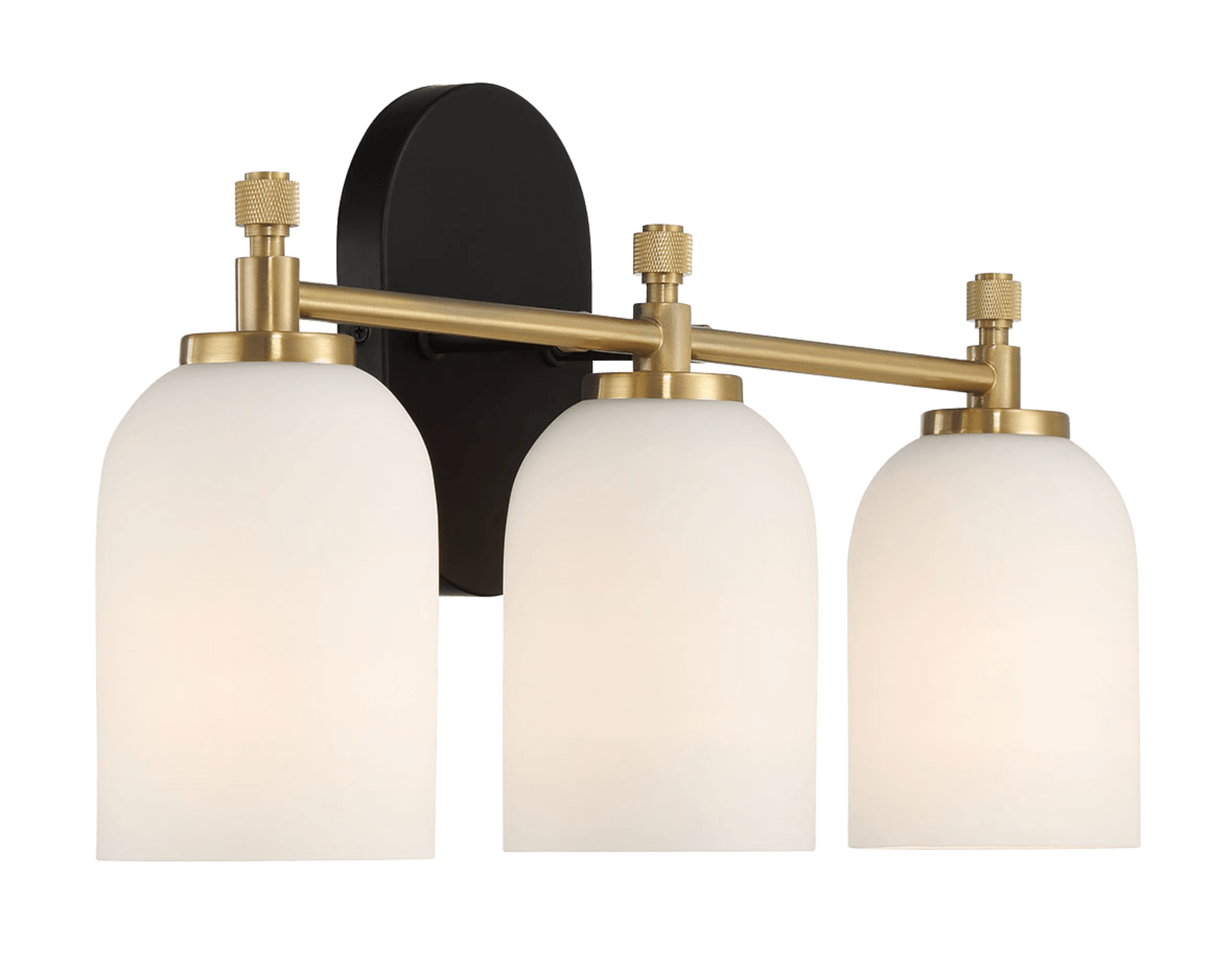 Meadows Three Lights Vanity Brushed Gold Bathroom Wall Light for Bathroom Over Mirror 20.5"W × 10.125"H × 5.5"E with White Frosted Glass.