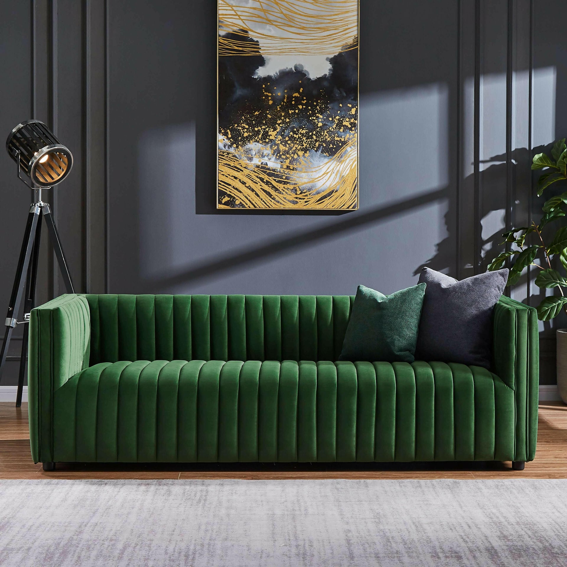 Dominic Channel Tufted Velvet Sofa.