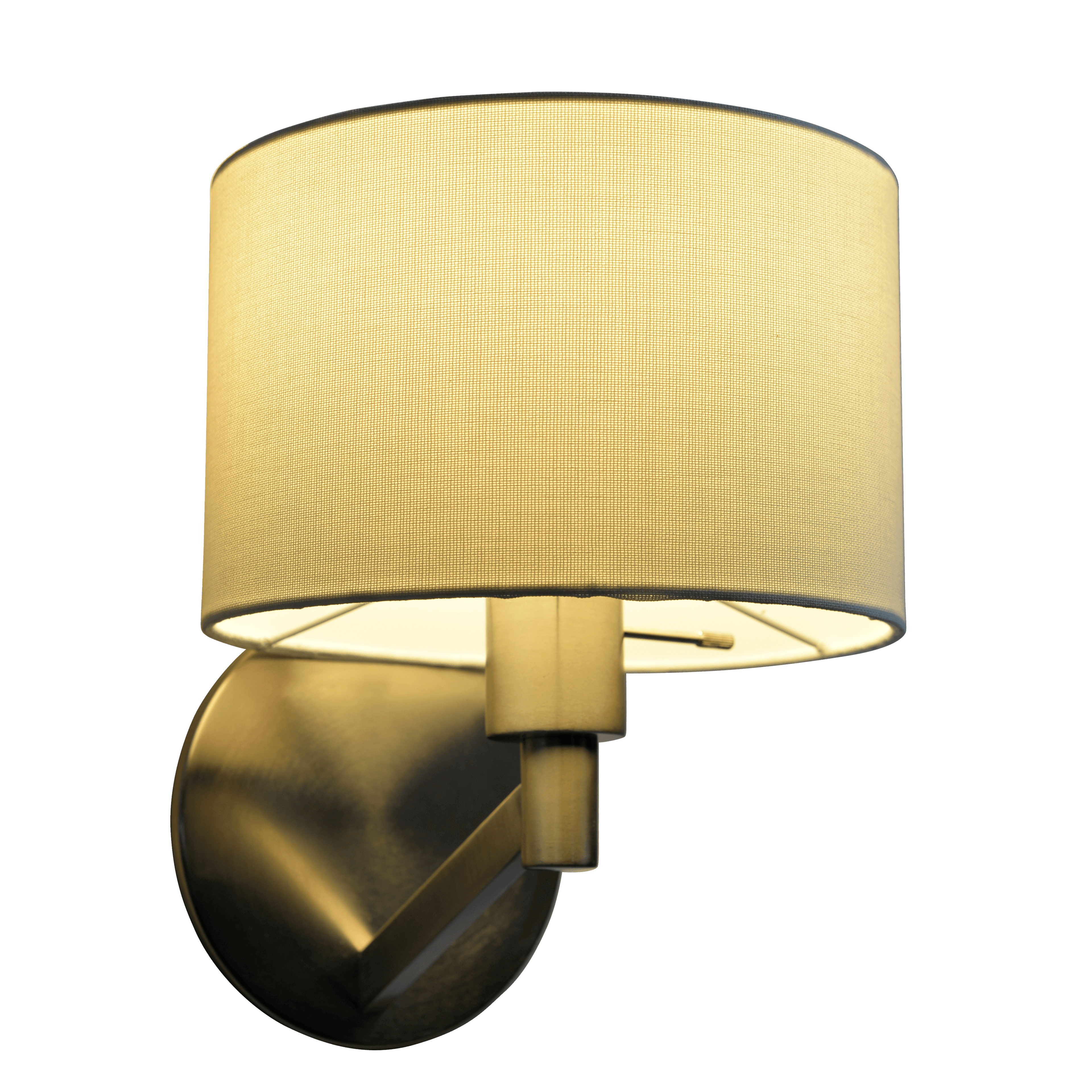 Nebula Brushed Nickel Base Wall Lamp with Rotary Switch White Fabric Shade.