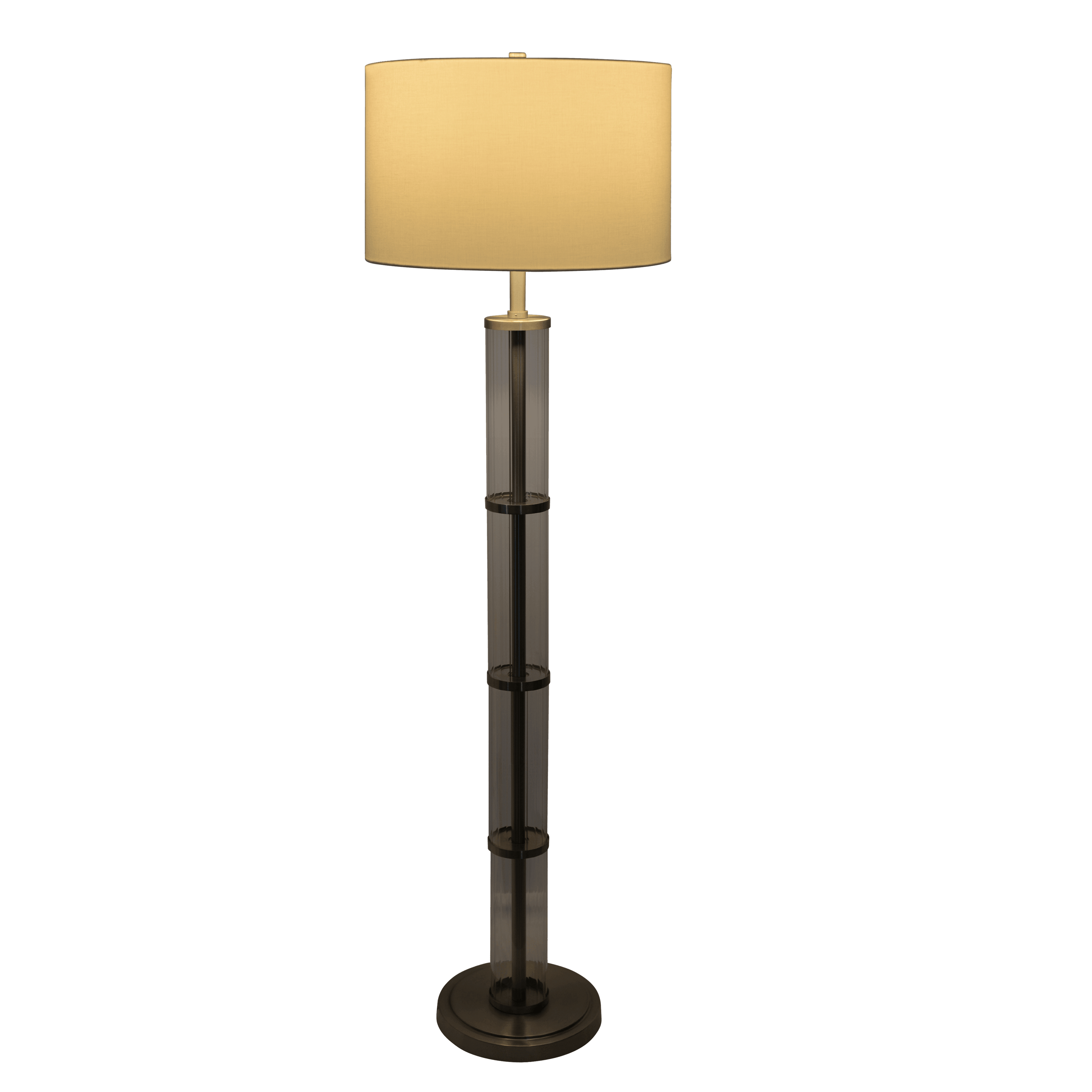 Nimbus Brushed Nickel Floor Lamp with 3-Way Rotary Switch Clear Glass Body  Metal Base.