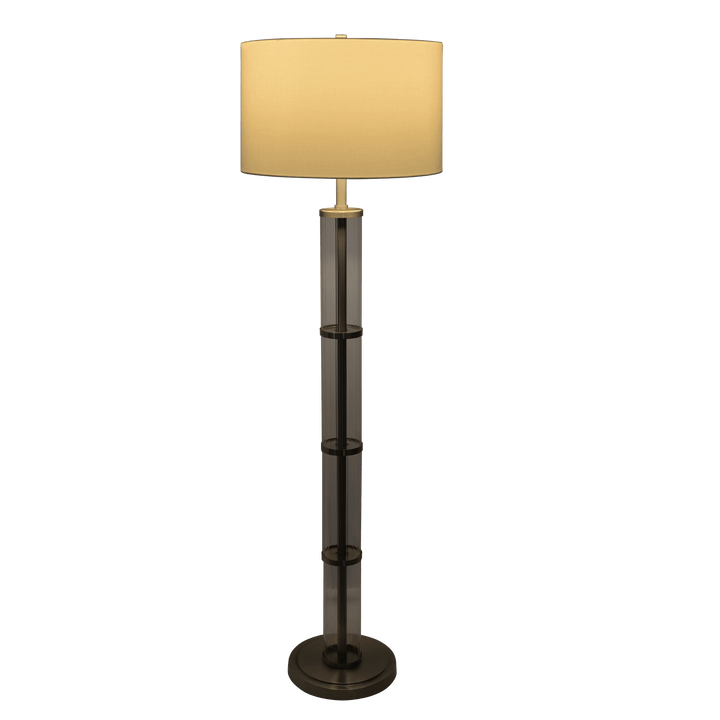 Nimbus Brushed Nickel Floor Lamp with 3-Way Rotary Switch Clear Glass Body  Metal Base.