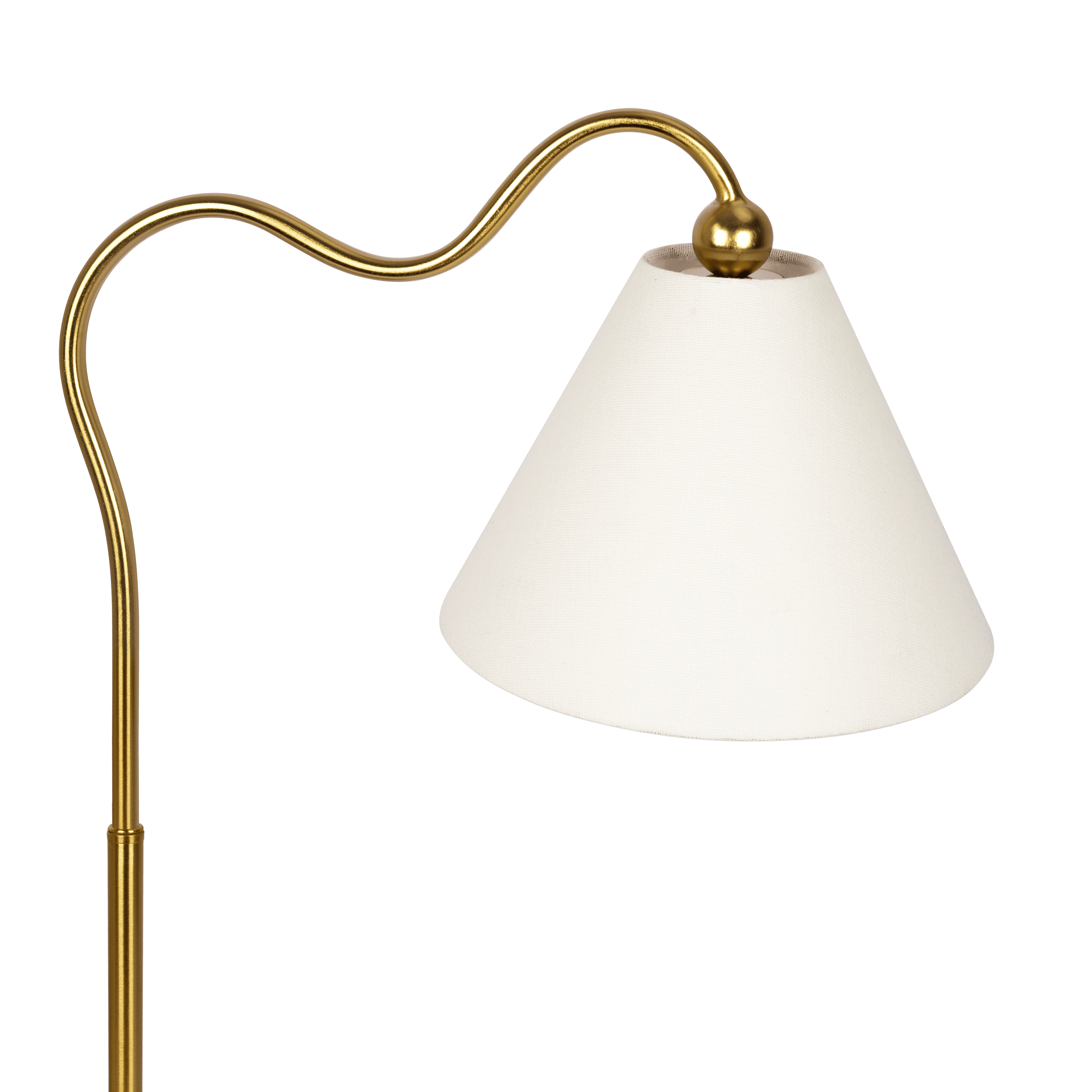 Ornate Brass Ring Base Curved Table Lamp with Triangle White Drum Shade.