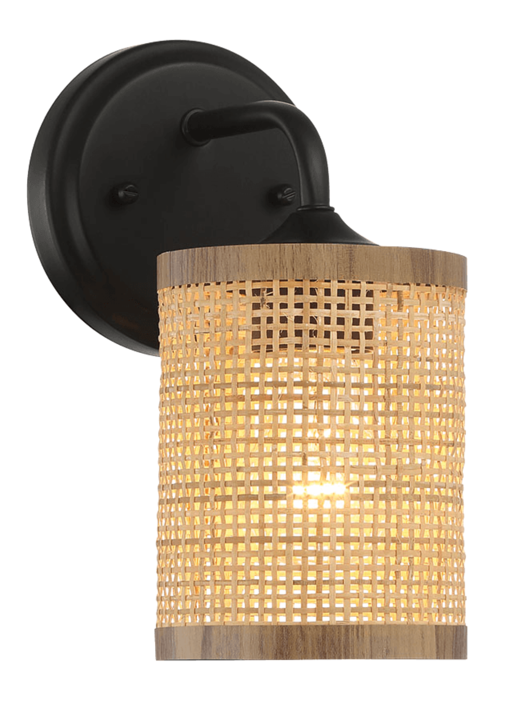 Reef Single Lights Wall Sconce With Natural Rattan Shade Rustic Wicker Wall Light.