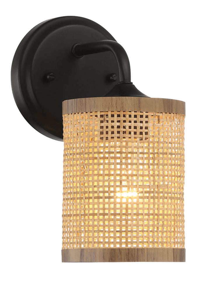 Reef Single Lights Wall Sconce With Natural Rattan Shade Rustic Wicker Wall Light.