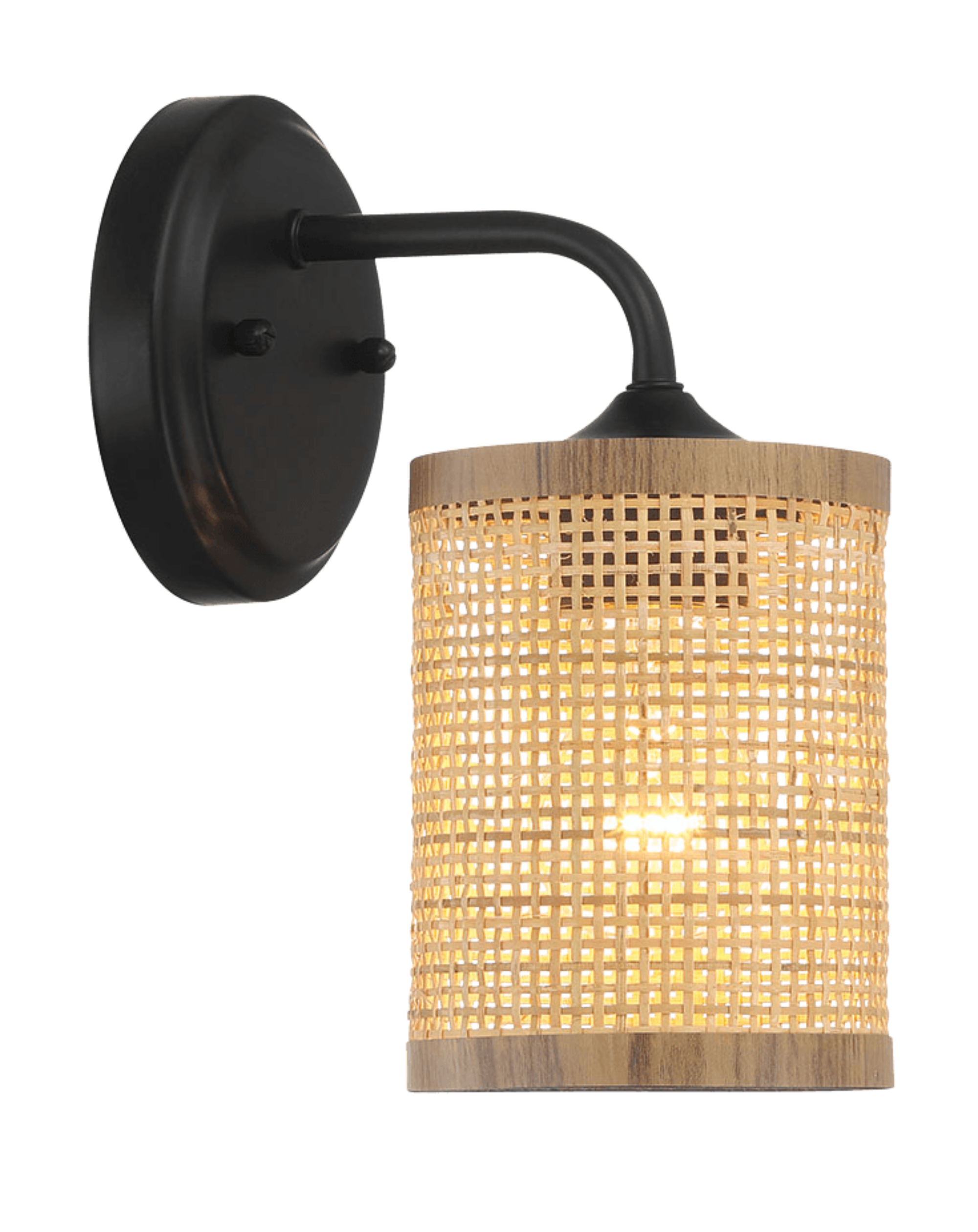 Reef Single Lights Wall Sconce With Natural Rattan Shade Rustic Wicker Wall Light.