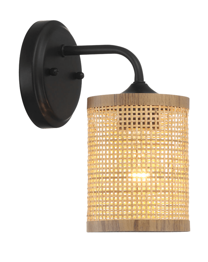 Reef Single Lights Wall Sconce With Natural Rattan Shade Rustic Wicker Wall Light.