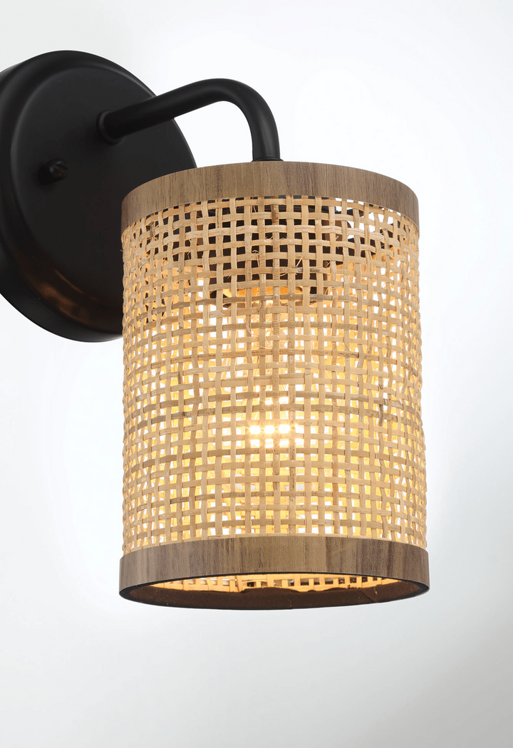 Reef Single Lights Wall Sconce With Natural Rattan Shade Rustic Wicker Wall Light.