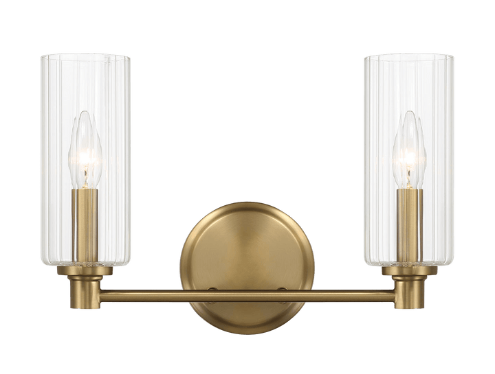 Regal Double Light Vanity With Clear Ribbed Glass - Satin Brass.