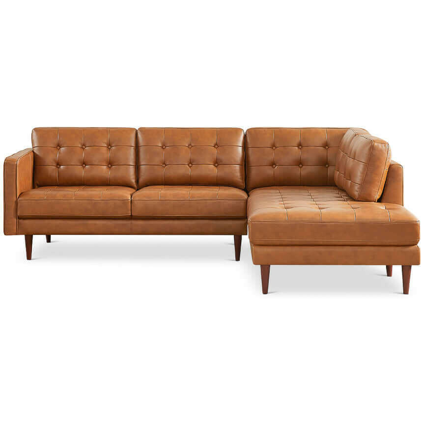 Lucco Genuine Leather Sectional In Cognac Tan (Right Facing).