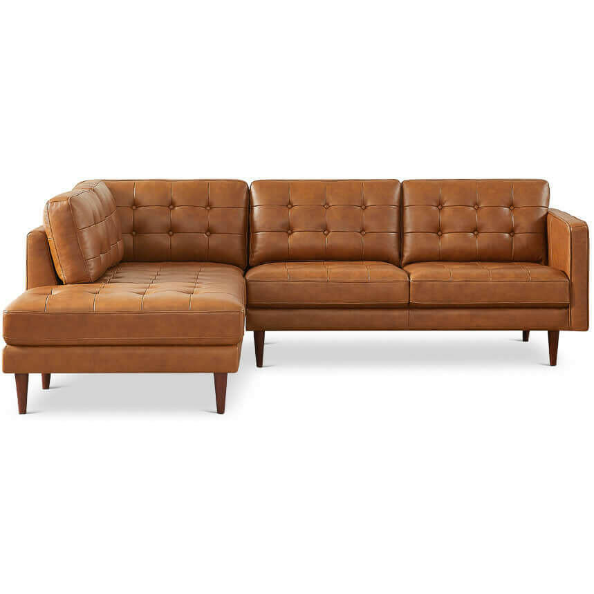 Lucco Genuine Leather Sectional In Cognac Tan (Left Facing).