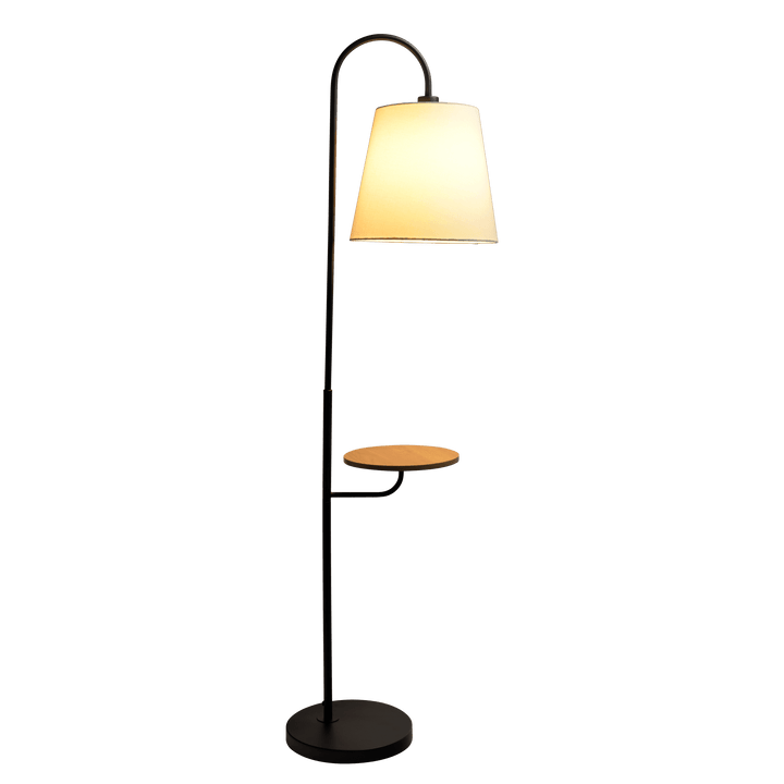 Seoul Black Floor Lamp with Rotary Switch Wood Table Metal Base.