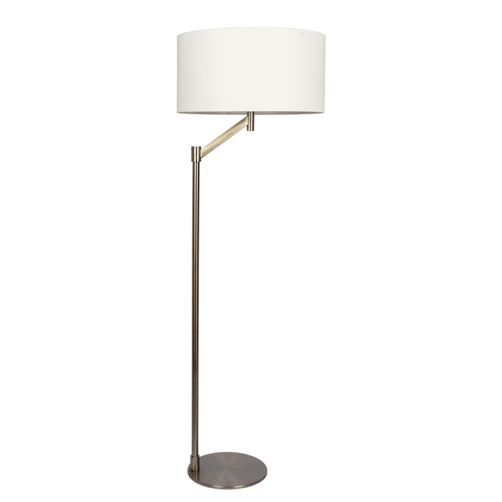 Serene Brushed Nickel Floor Lamp with Rotary Switch Metal Base White Linen Shade.