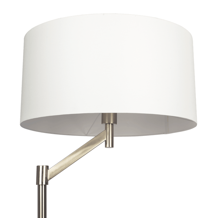 Serene Brushed Nickel Floor Lamp with Rotary Switch Metal Base White Linen Shade.