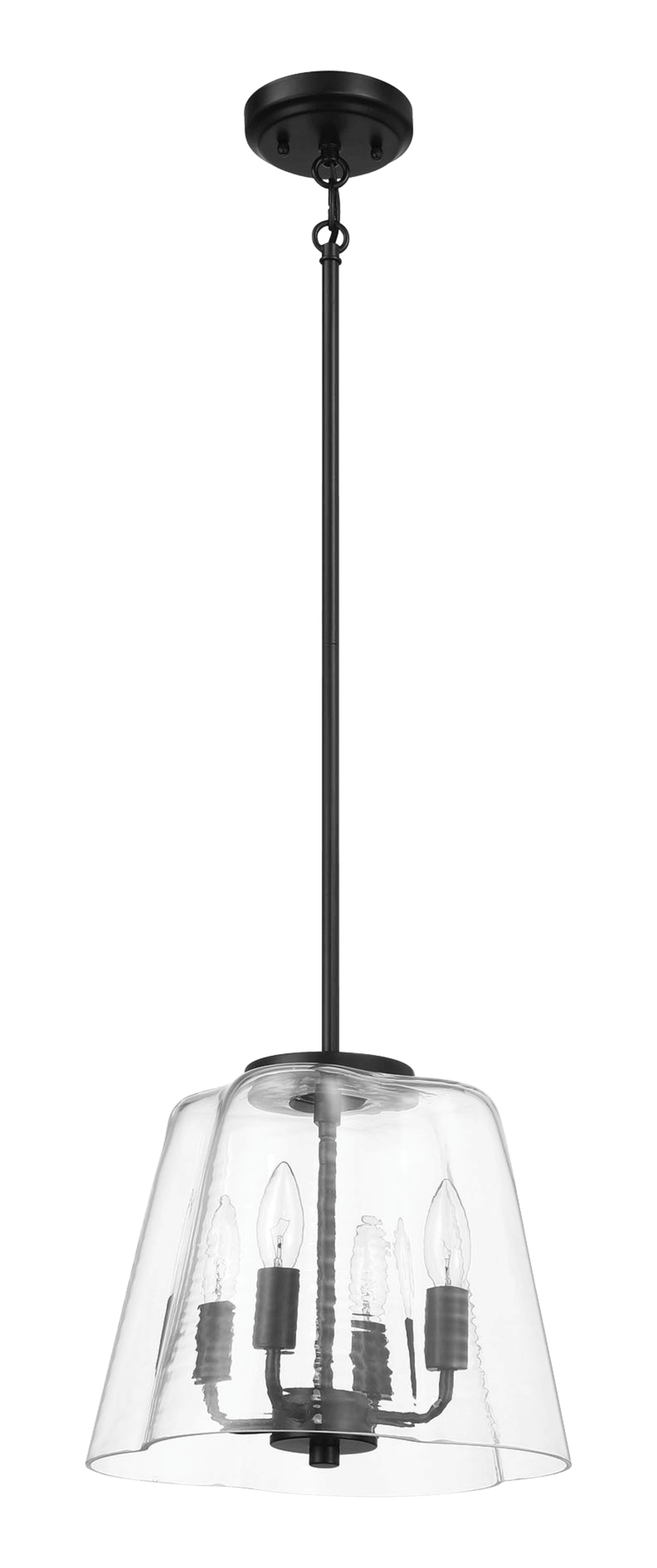 Soiree Four Candle Lights Pendant With Clear Glass - Black Finish.